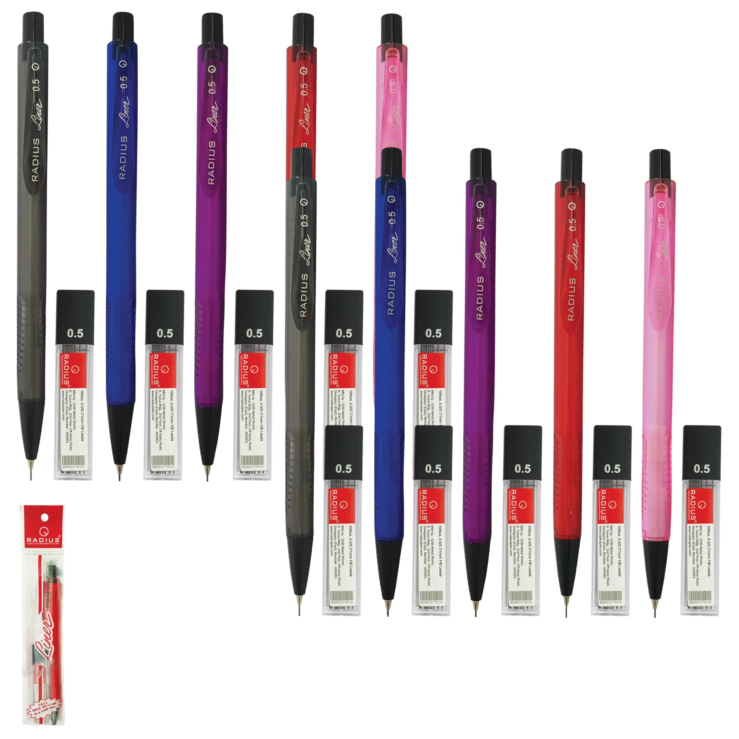 iLINER Mechanical Pencils, 0.5mm Lead Size, Pack of 10, Rubber Tipped, 100 x HB Hi-Polymer Lead Refills, Ideal for Write Draw Sketch Shade Draft Use, iZOFAX