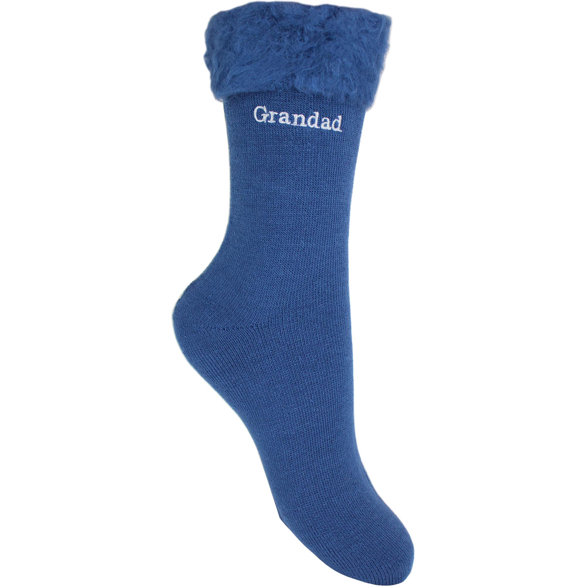 Men's Embroidered Grandad Thermal Warm Winter Bed Socks (Navy Blue)