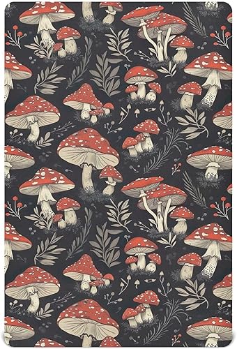 Kigai Fitted Crib Sheet for Boys Girls,Mushroom Leaves Jersey Knit Baby Sheet for Standard Crib and Toddler Bed Mattresses, Cozy Soft Breathable, 28