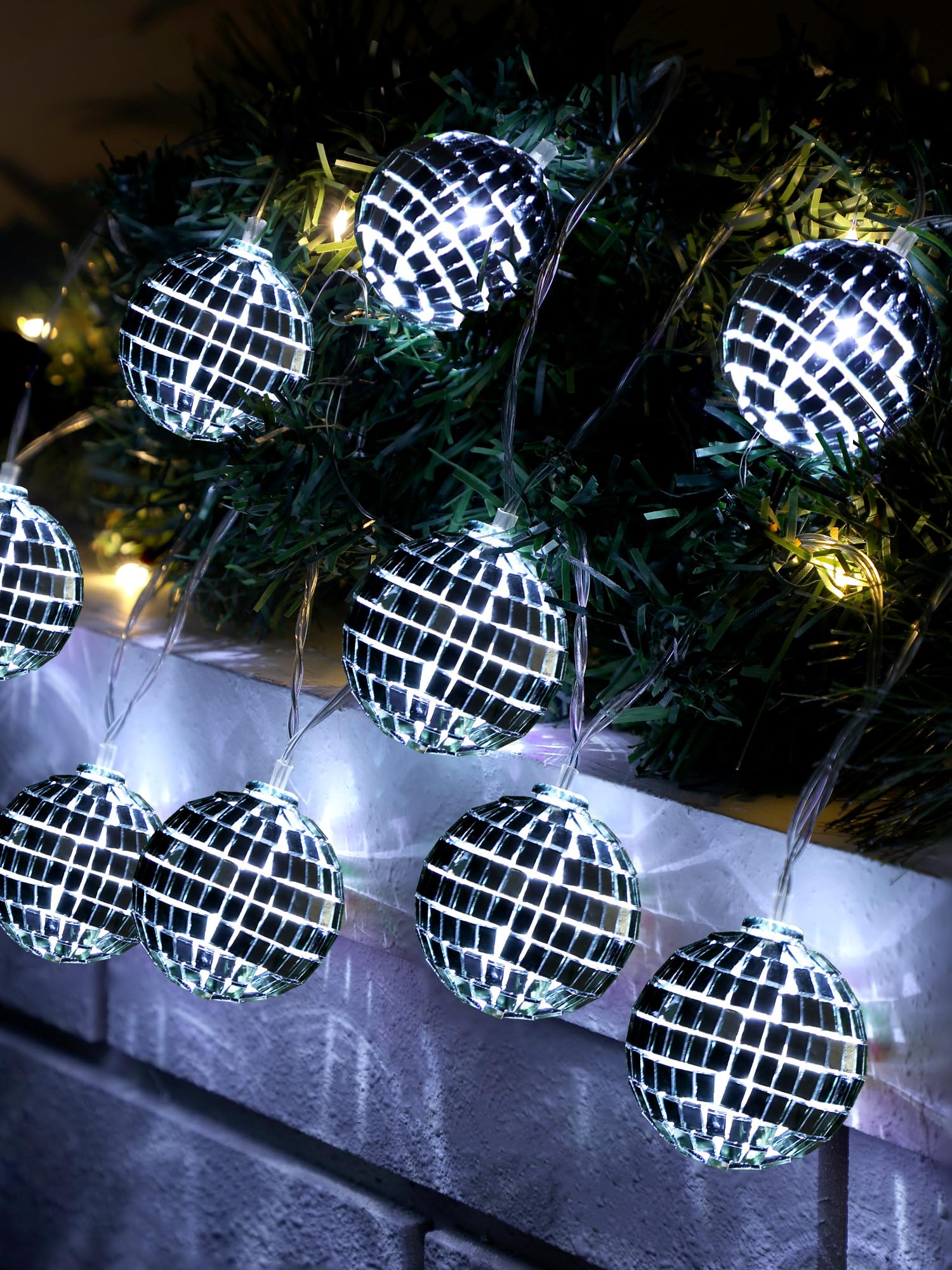 BBTO 10/20 LED Disco Ball String Lights, 1.57 Inch, Black
