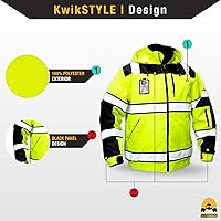Vista 2 de KwikSafety Chaquetas reflectantes Bombarderos de trabajo de alta visibilidad aislados para hombre Amarillo, Naranja, Multicolor