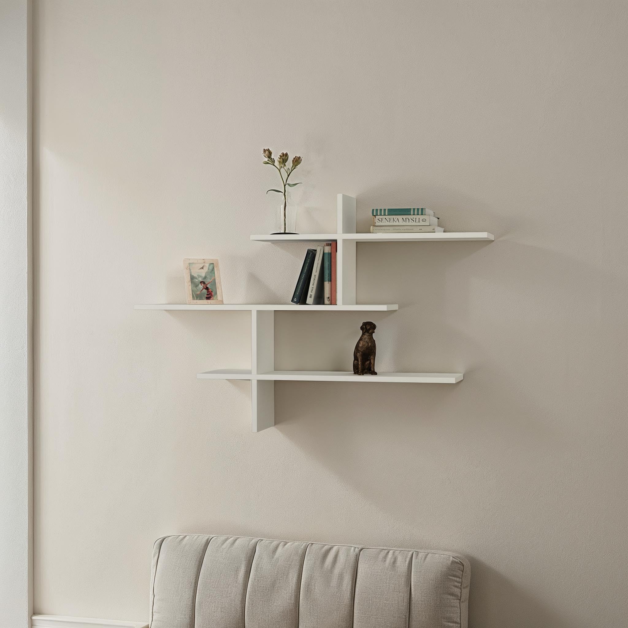 HOCUS PICUS Wandrek met 3 Lagen – Meerdere Kleuropties – Eenvoudige Montage – Opslag voor Woonkamer of Kantoor – 123x80x22 cm – Wit