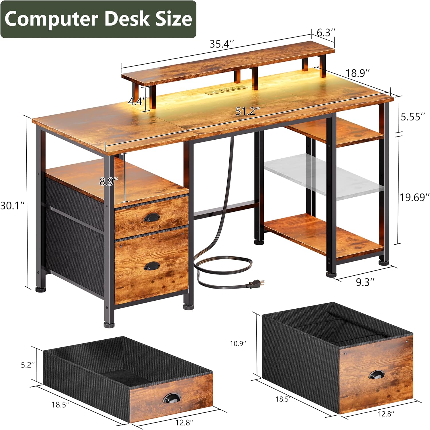 Detailed dimensions of the Furologee 51-inch computer desk