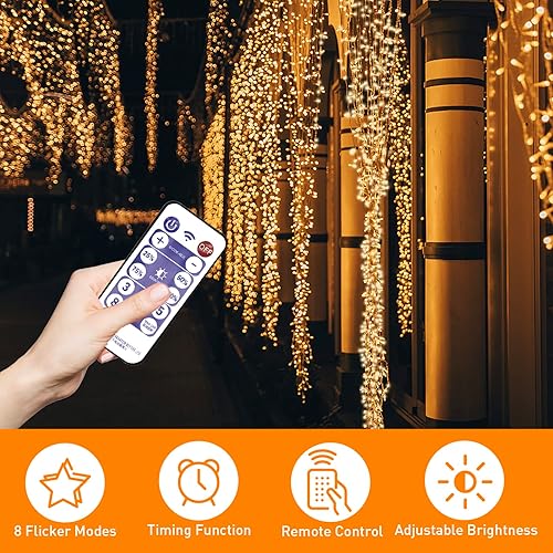 Miniatura 6 de Tira de luces solares de 600 LED, 196 pies, IP67, impermeable, para exteriores, luces decorativas para exteriores, control remoto, para interiores y