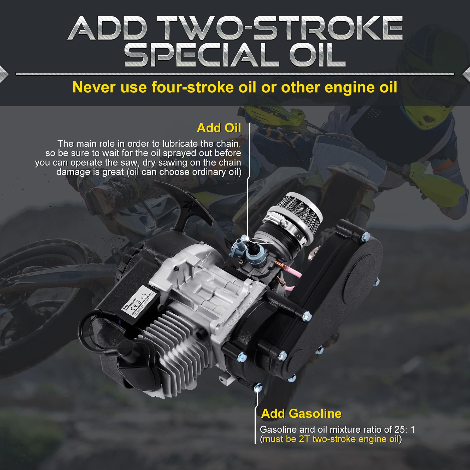 49cc Motore a 2 tempi Motore per moto Pocket bike Mini Bike Quad Cross Bike