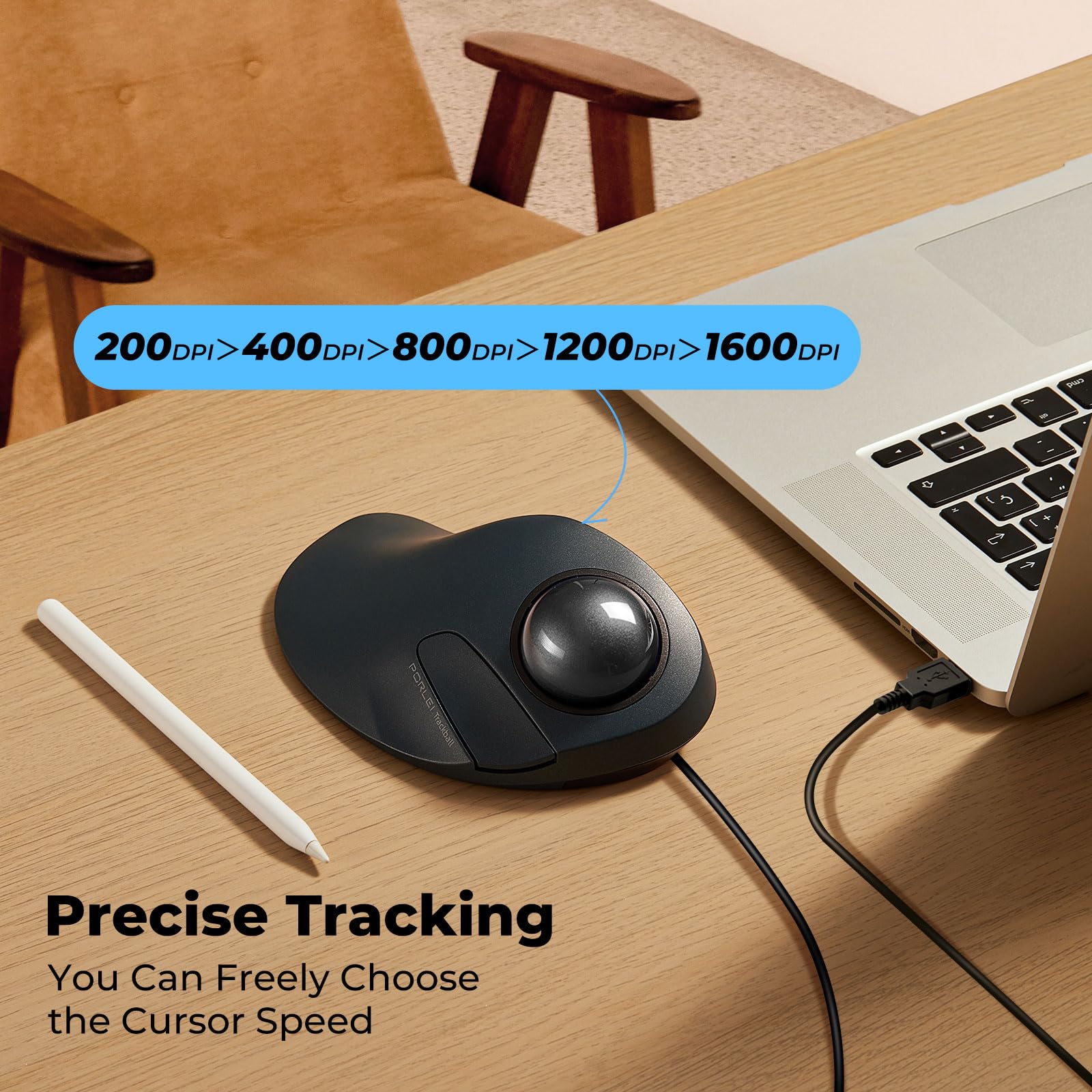 Souris filaire Trackball, contrôle facile des doigts, design ergonomique confortable réduisant la fatigue musculaire, précision et suivi fluide, compatible avec PC, ordinateur portable,