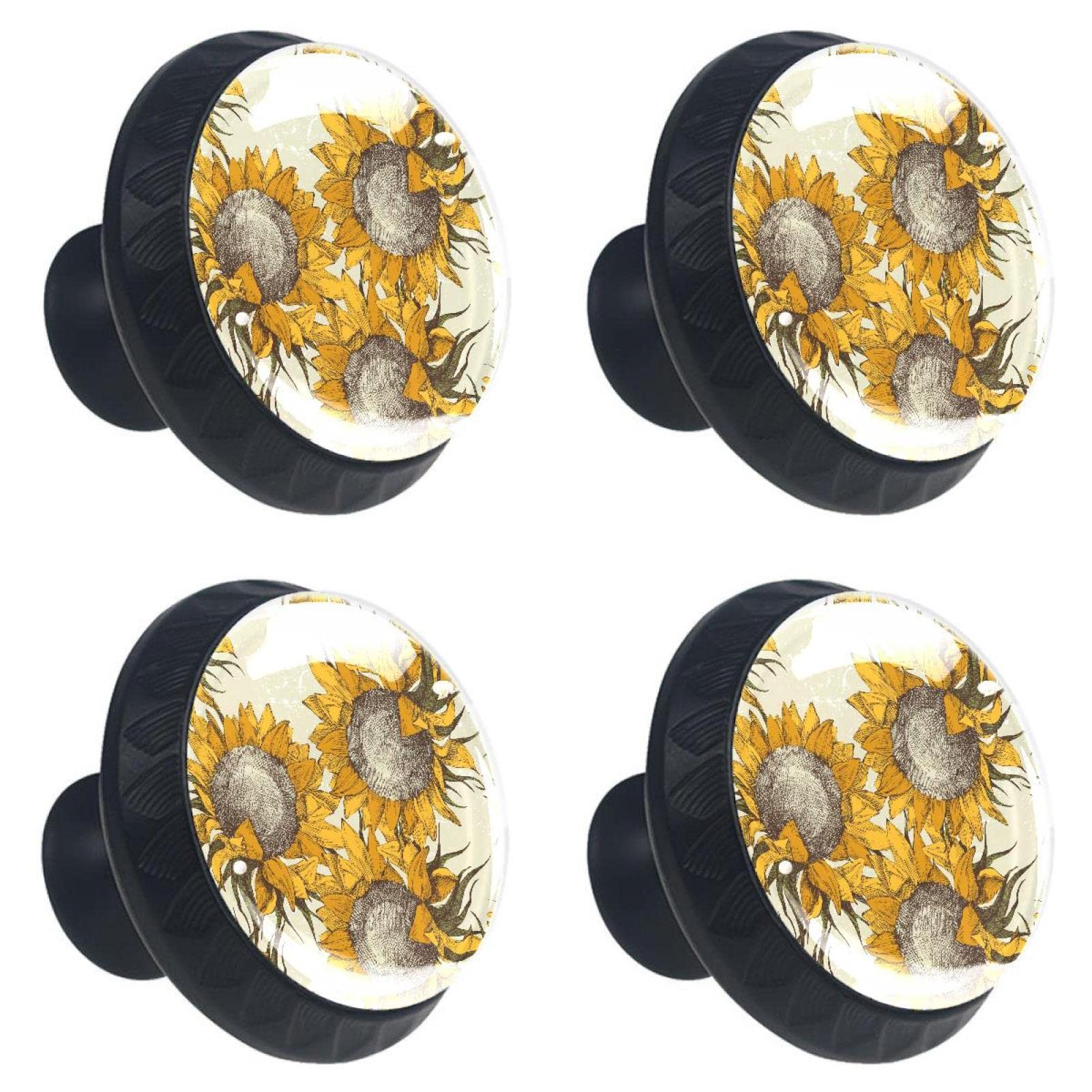 Boutons de tiroir peints tournesols multicolores pour meuble et armoire