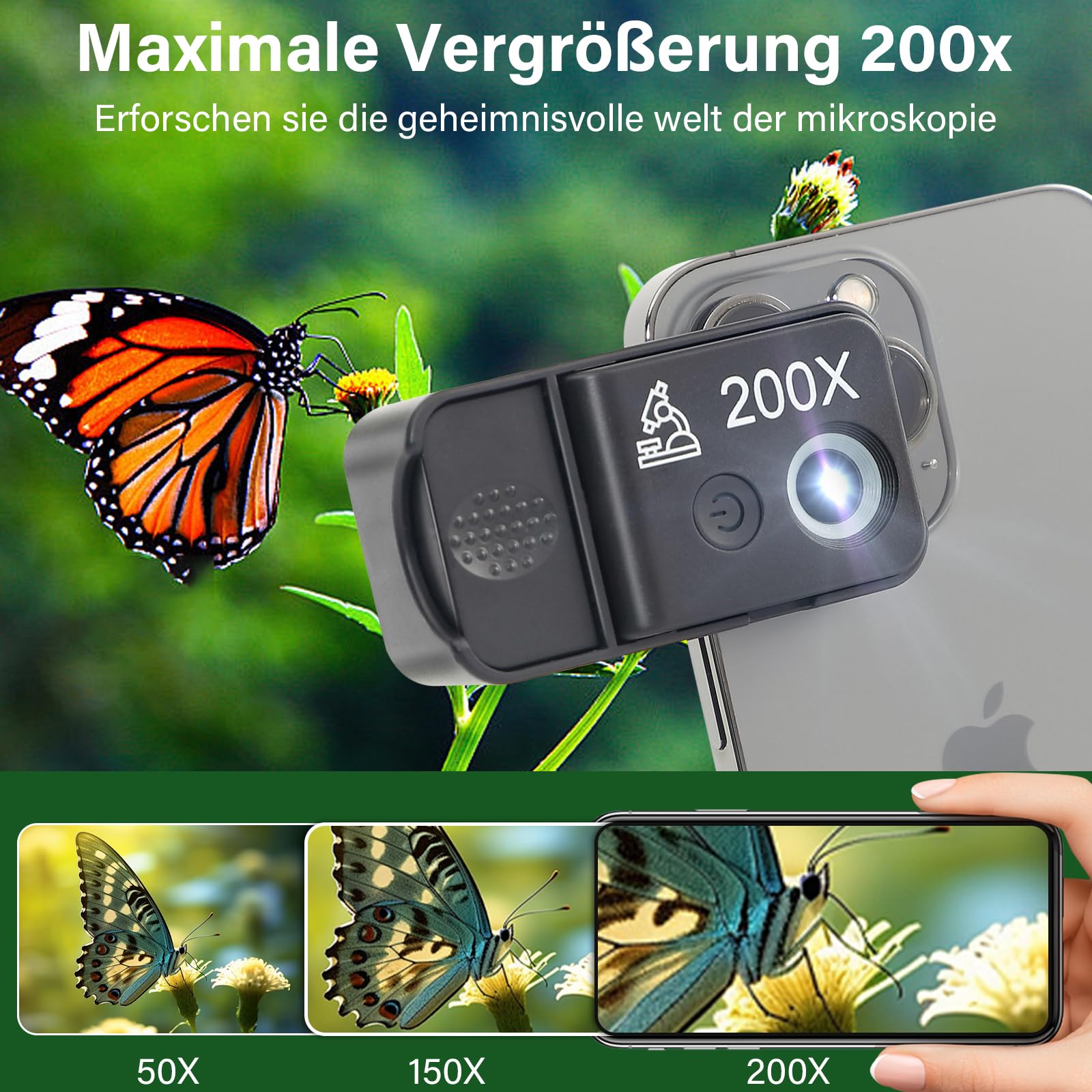HidWee 200x Handy Mikroskop mit CPL, Mini-Mikroskop Lupe für Smartphone Kamera mit LED, Taschenmikroskop für Explore Micworld Digitales Kompatibel mit iPhone/Samsung/Xiaomi