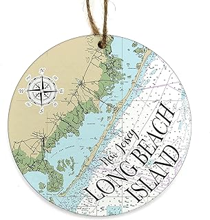 Long Beach Island, NJ Circle Shaped Wood Map Souvenir Ornament | 4” Wood Hanging Map Ornament with Artwork & | Perfect for Wine Bottles, Gift Bags, or Christmas Tree