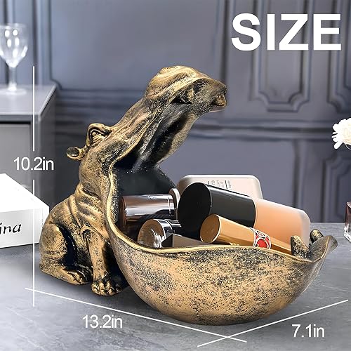 Miniatura 3 de Estatua de hipopótamo, figura de hipopótamo, escultura para el hogar con resina, tarro de caramelo de hipopótamo, cuenco para dulces para escritorio