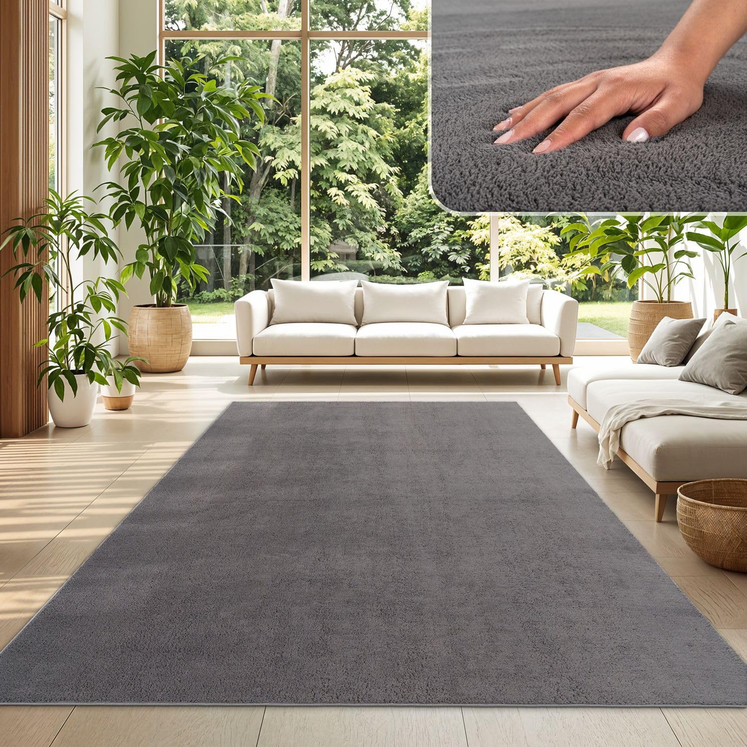 TT Home Large Rug Short Pile Monochrome Modern Design Washable, colour: Anthracite, Size:240x340 cm