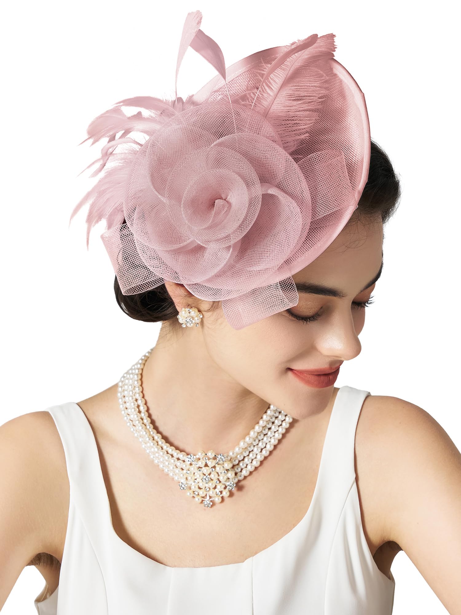 SWEETV Flower Sinamay Tea Party Fascinators for Women, Kentucky Derby Hats for Church, Cocktail, Wedding, Fancy Dress Party