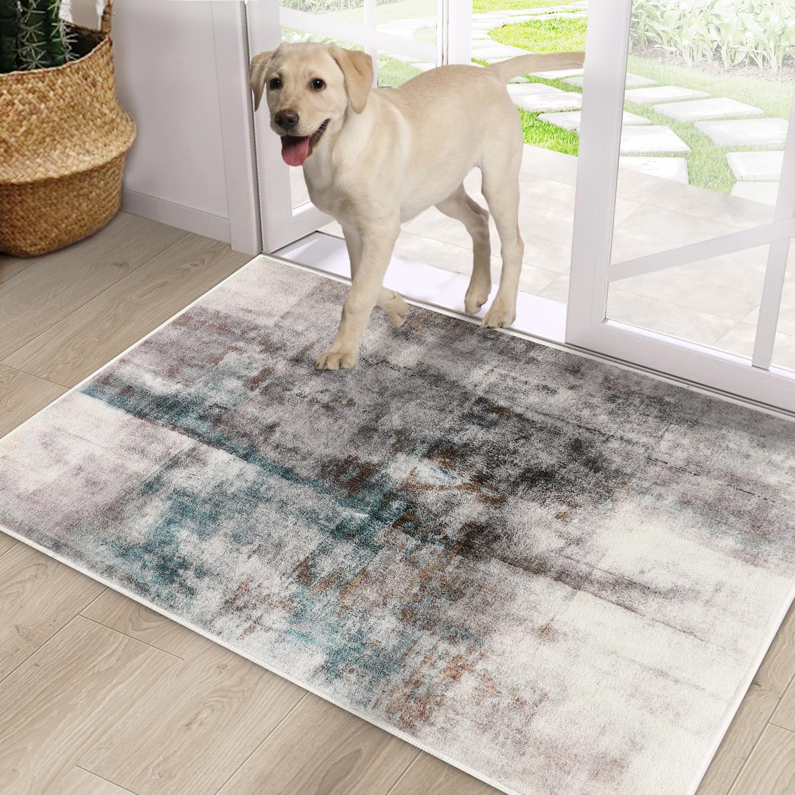 CRISTGEE Door Mat, Front Indoor Door Mat Faux Wool Non-Slip Entryway Rug Absorbent Abstract Throw Rug for Indoor Entrance Hallway Laundry Room, High