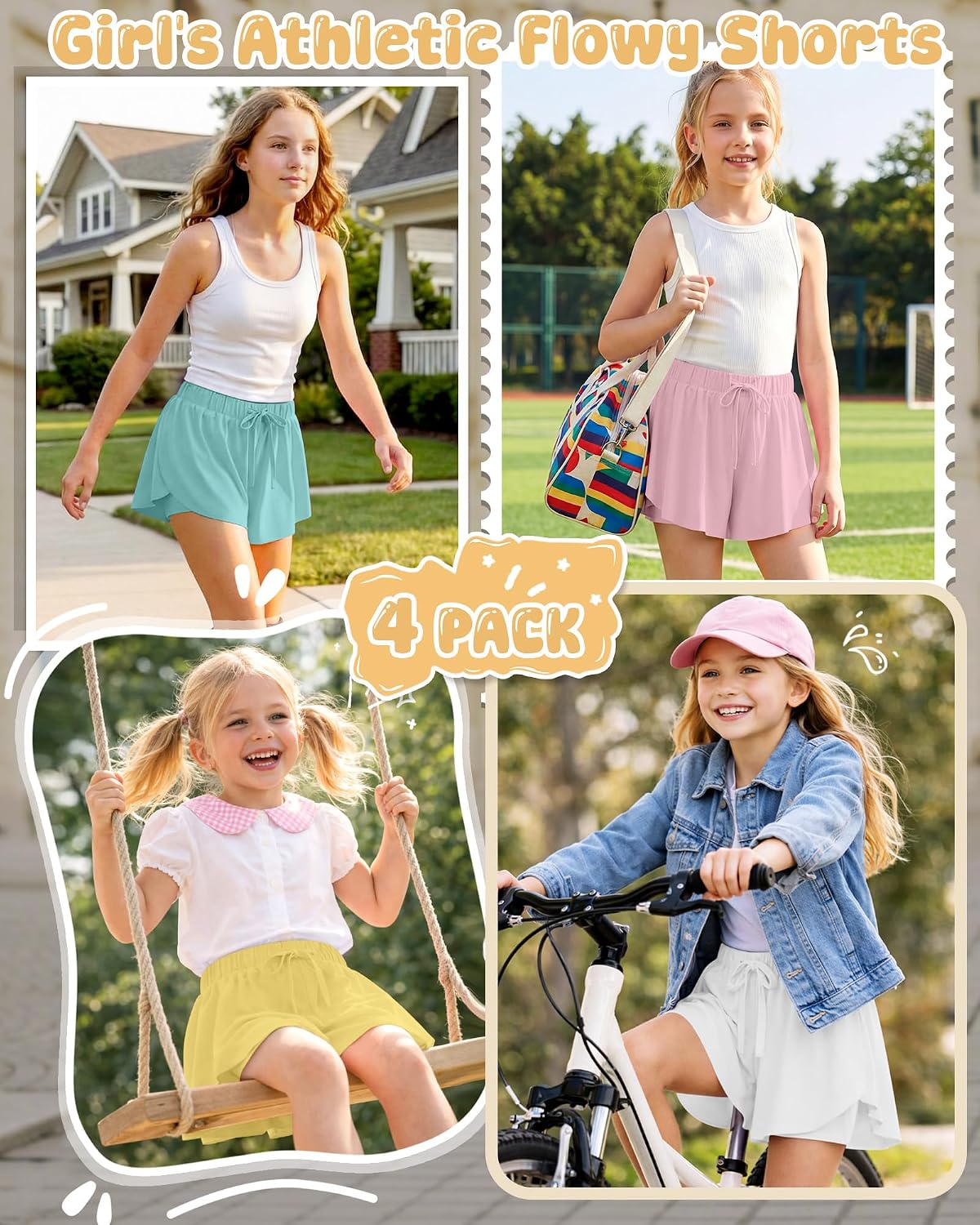 Didaey 4 Pack Girls Athletic Butterfly Short Kids Flowy Skort image 4