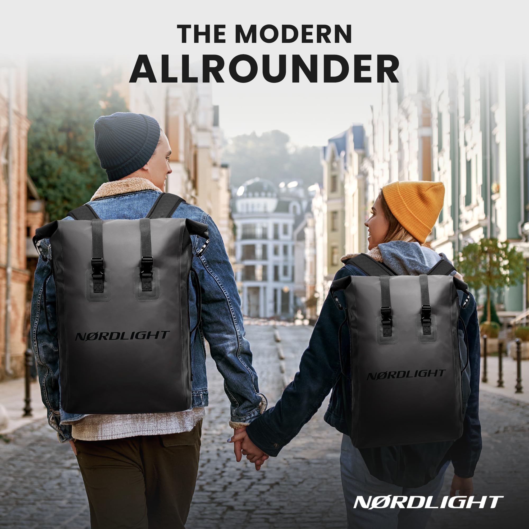 Nordlight Zaino Impermeabile Dry Bag 35l - (Nero) Roll Top con Cinghia di Trasporto Imbottita, per Bici, Messenger, Trekking, Pesca