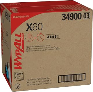 Wypall 34900 Kimberly-Clark Wypall Teri X60 Hydroknit Reinforced Disposable Towel, 16-51/64" Length X 12-1/2" Width, White (6 Packs of 150)