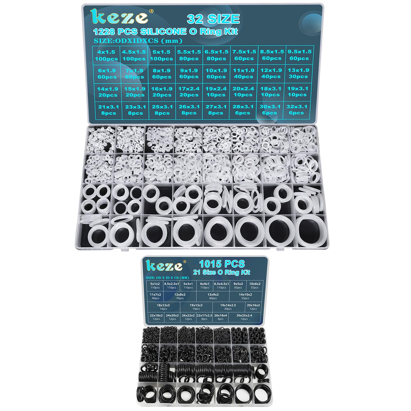 Keze 1228PC 32 Size Clear Silicone O Rings 1015PC 21 Size Rubber O Rings Kit Valve Sealant