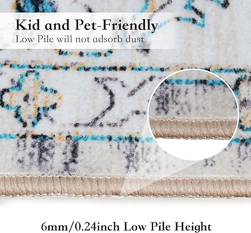Miniatura 6 de Alfombras de área de 5 x 7 pies, gruesas, con parte trasera antideslizante, estilo bohemio, lavable, alfombra vintage para interiores, alfombra de