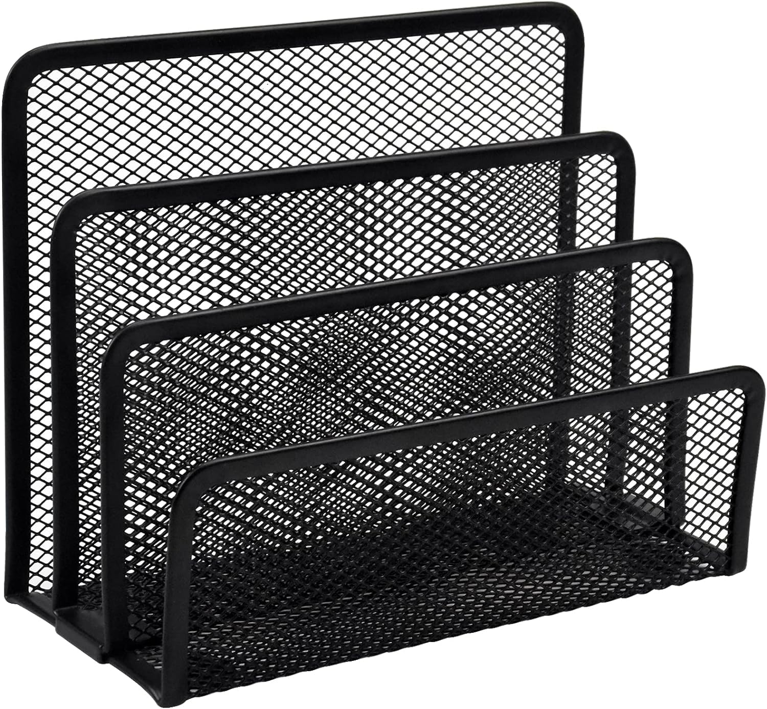 Mesh Letter Sorter, Vertical Metal Mesh Desk Organiser with 3 Compartments, Mail Document Desk Tray Desktop File Paper Rack Organizer Holder Black Desk Letter Rack for Home & Office Use