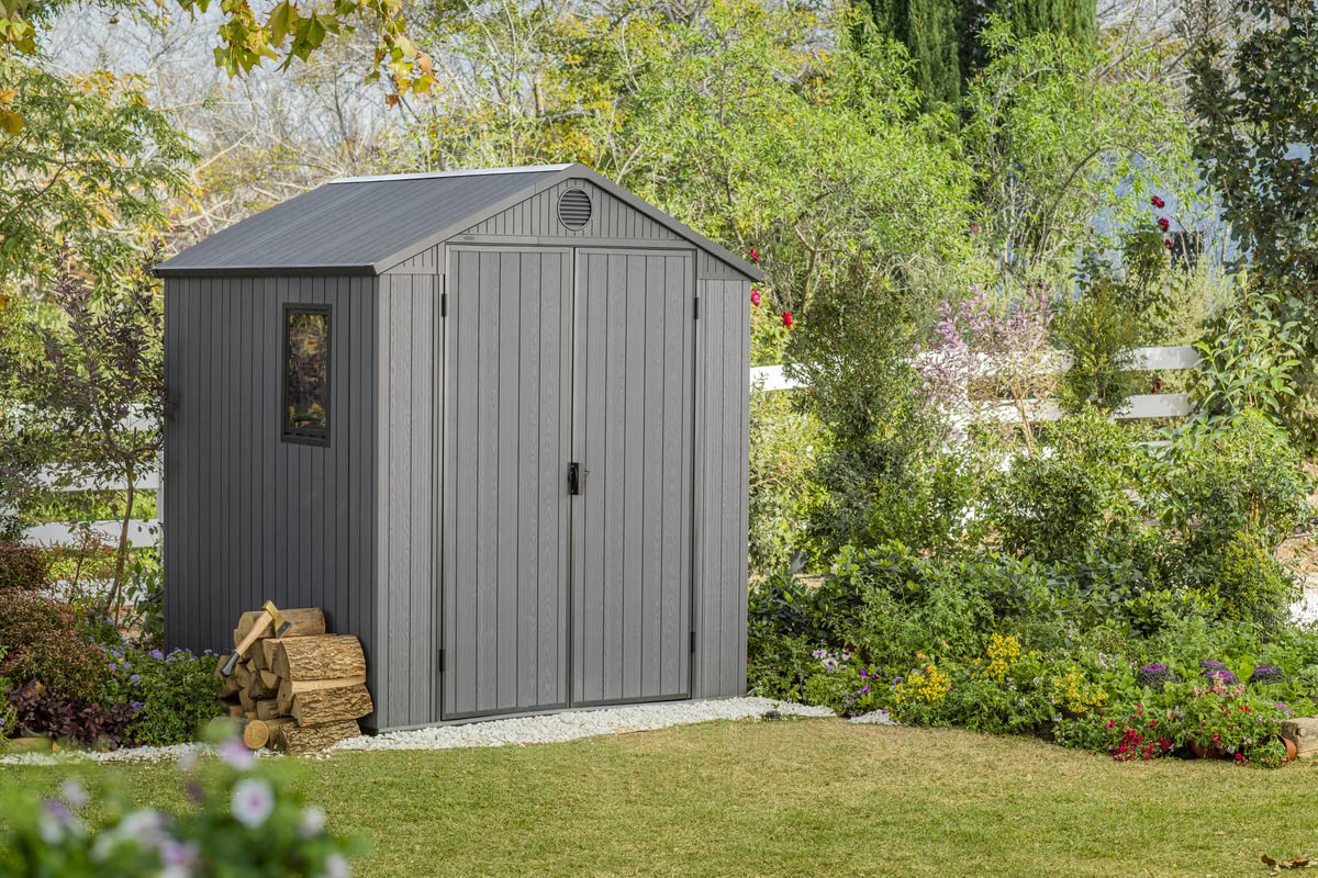 Keter Darwin Caseta de Jardín Exterior Gris, 190x183x221. 3,3m2, Efecto Madera, Resistente a UV, con Ventilación (6x6)