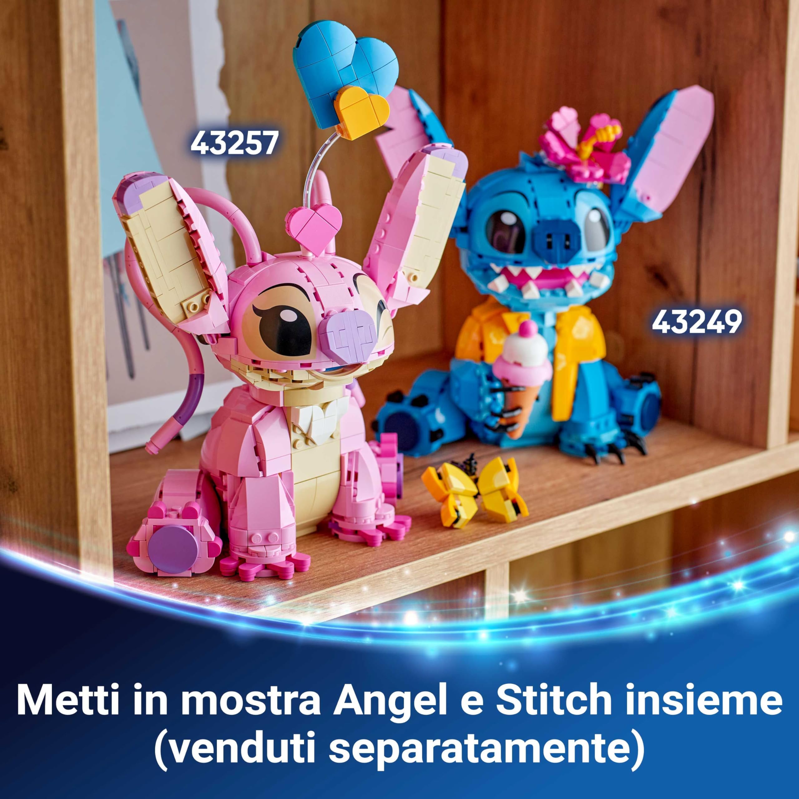 LEGO | Disney Angel - Lilo & Stitch Giocattolo da Costruire - Personaggio da Esposizione in Mattoncini con 3 Palloncini a Cuore e Farfalla - Regalo per Bambine, Bambini da 9 Anni e Fan Adulti - 43257