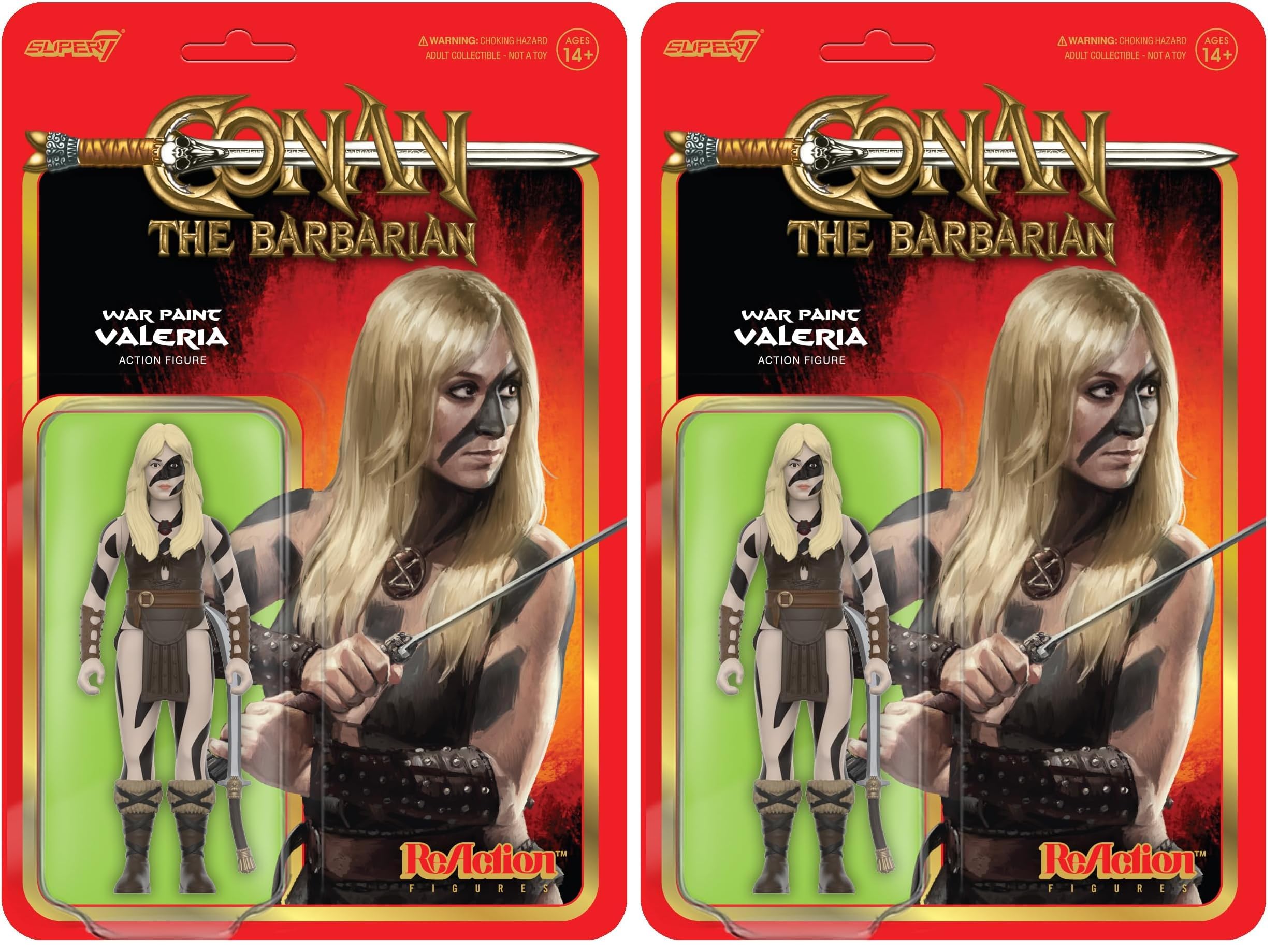 Super7 Conan The Barbarian War Paint Valeria - 3.75" Conan Action Figure with Accessory Classic Movie Collectibles and Retro Toys (Pack of 2)