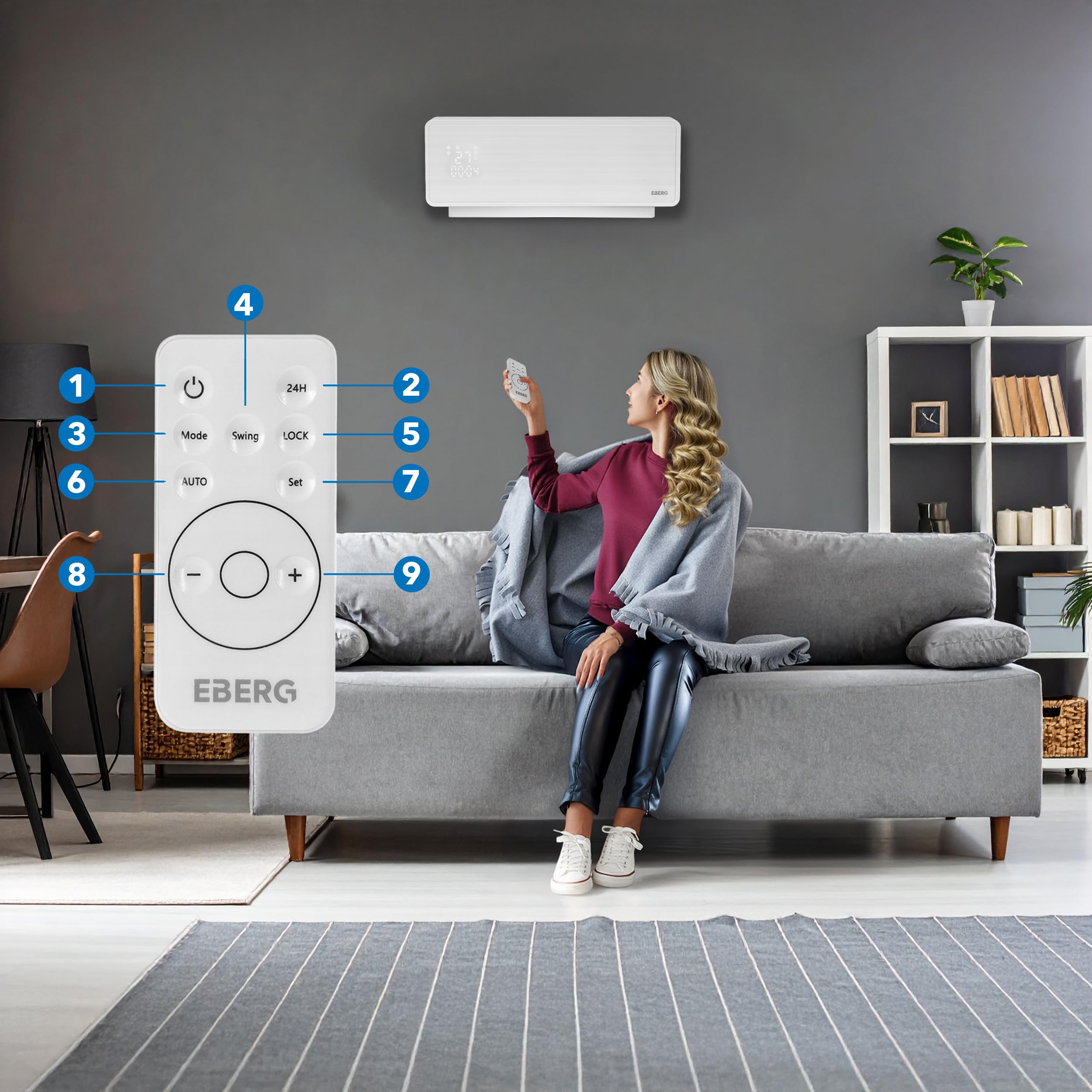 EBERG Q4 Kurtyna powietrzna 2 kW, szklany panel, WiFi, pilot, biała