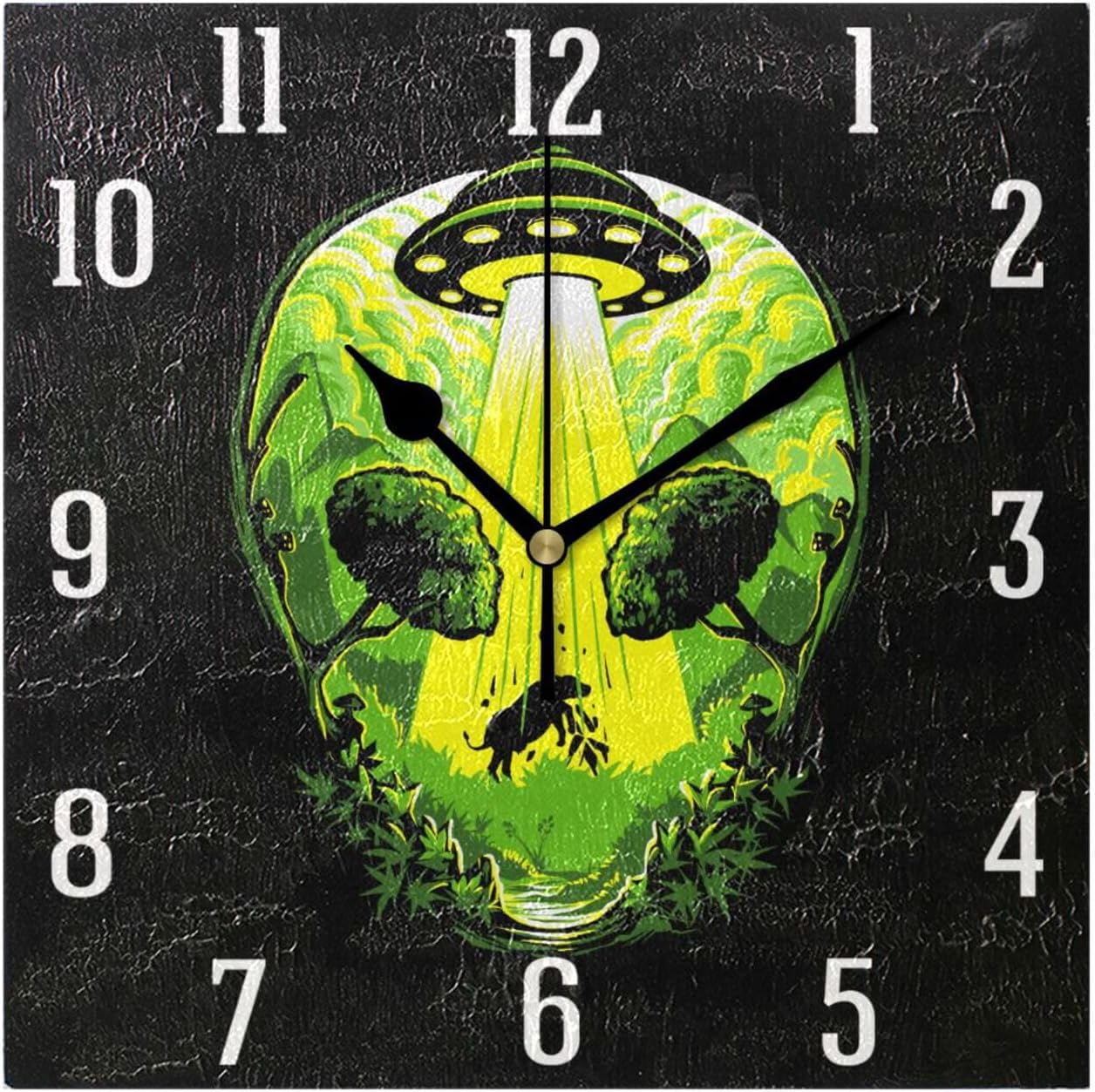 UFO Alien Cow Wall Clock icking Hanging Square Wall Clocks Decorative Clocks Battery Operated Wall Clock