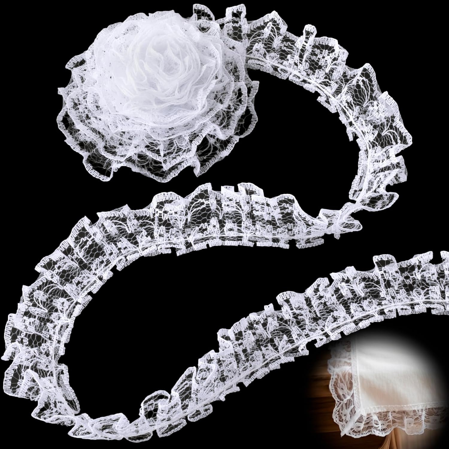 5 Yards White Lace Trim, Elegant Floral Lace Ribbon for Sewing, Vintage Lace Trim for Wedding Bouquet Wrapping DIY Craft Decoration - 1 Roll