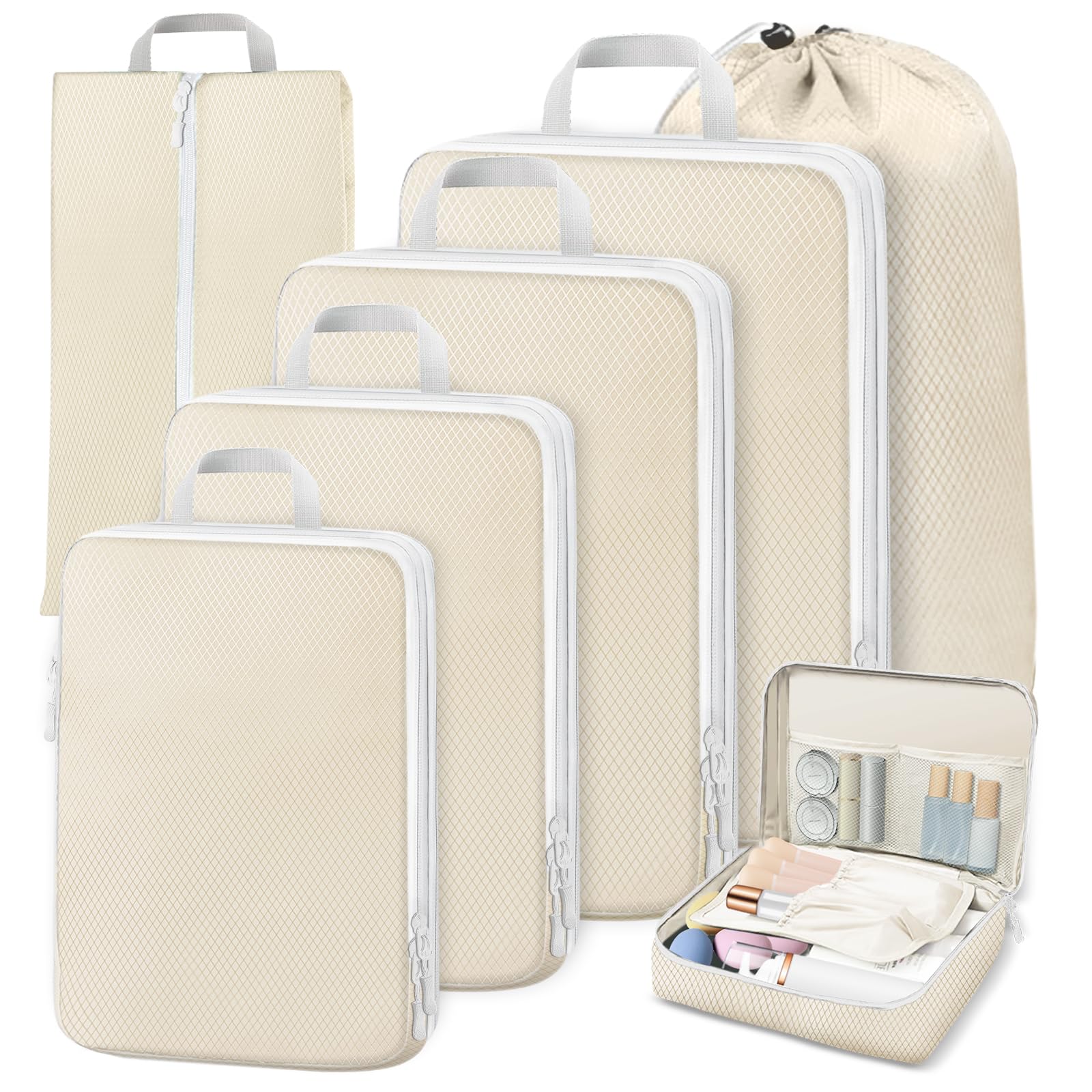 Set Organizer Valigia 7 Pezzi - Sacchetti Compressione Salvaspazio Per Viaggi, Nero - Foto 4