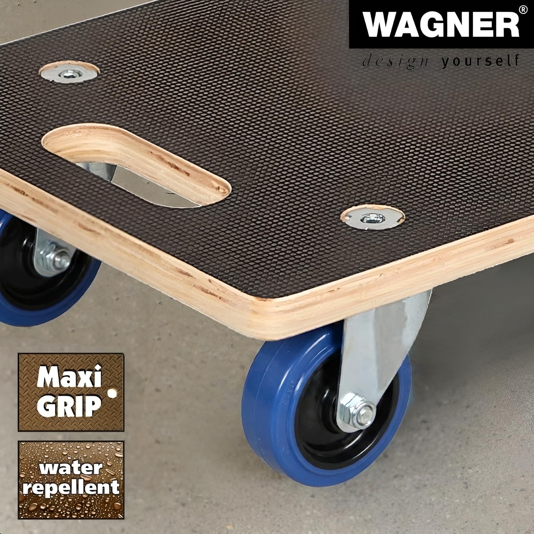 WAGNER Transportroller Transporthilfe 1621 I FSC® Birke Multiplex Maxigrip I 57,5 x 29 x 11 cm, Tragkraft 400 kg I Schwerlastrollbrett I Möbelroller I Umzugsroller Soft-Rollen Kugellager I Made in DE