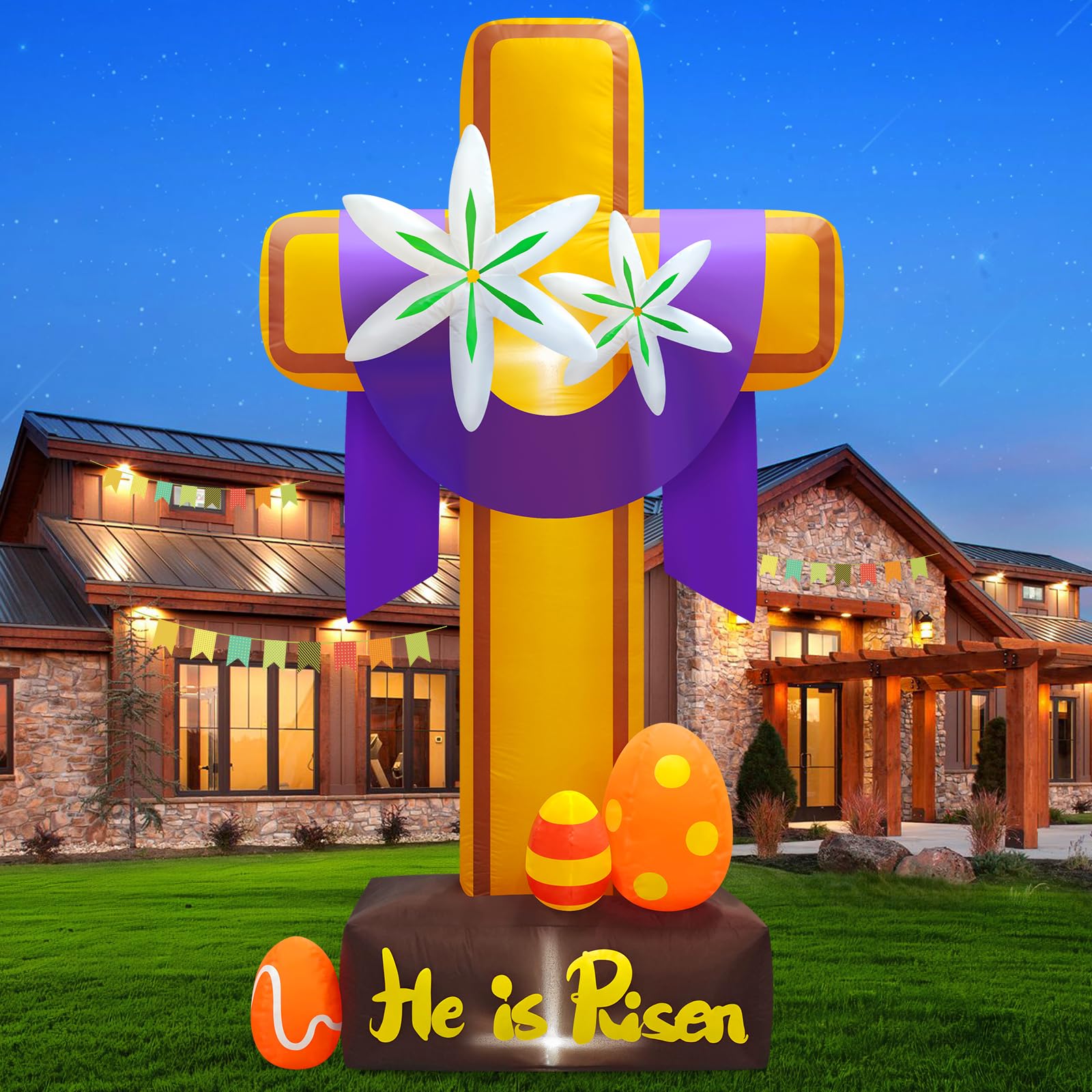 Snapklik.com : MICOCAH 8FT Easter Inflatables Outdoor Decorations He Is