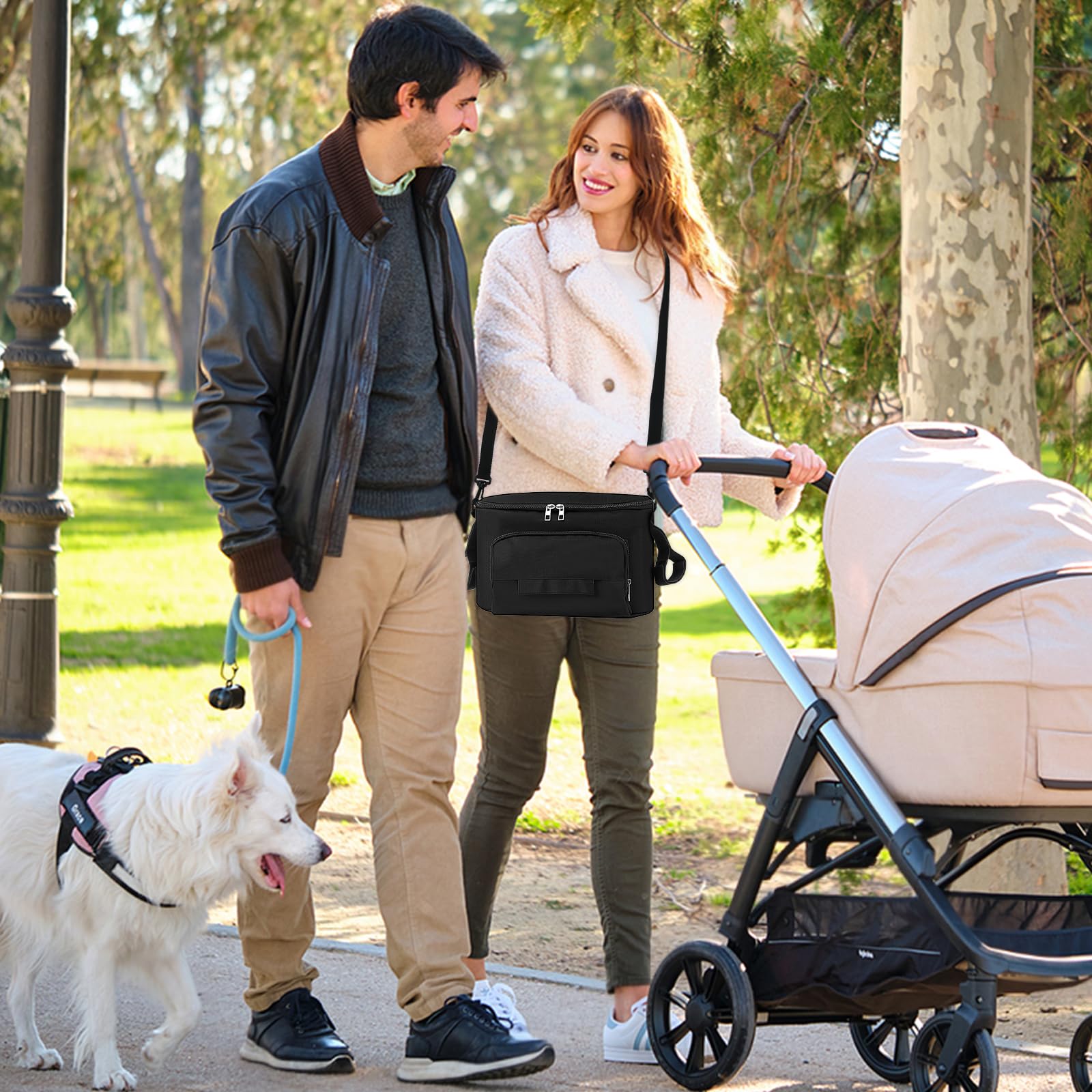 Bolso Carro Bebé Universal, Impermeable Bolsa Organizadora de Cochecitos con Correas, Gran Espacio, Bolsa Organizador de Cochecito para Pañales, Biberón, Pañuelos, Snacks(Negro)