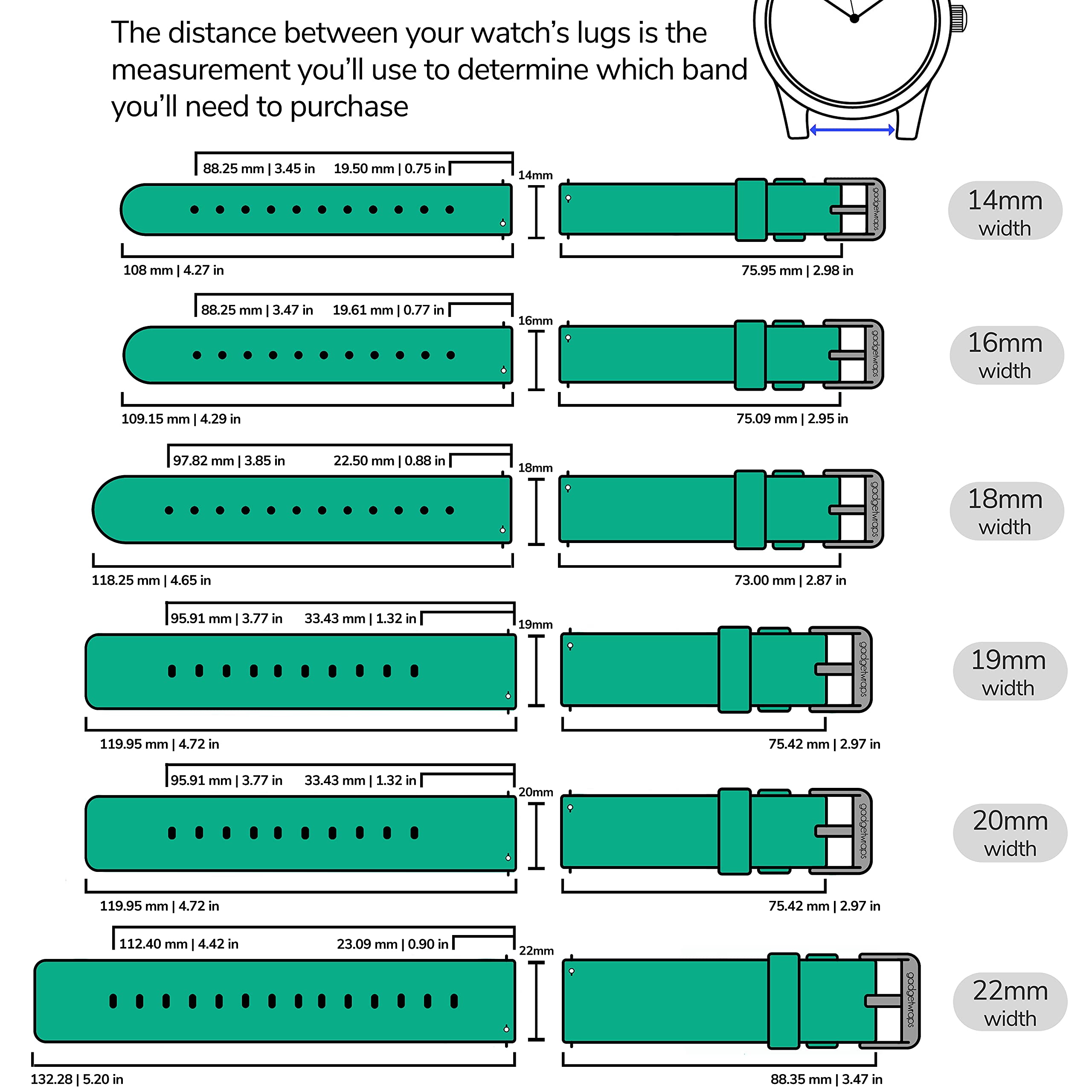 GadgetWraps Nylonowe paski do zegarków z szybkim odpinaniem - sześć rozmiarów (14 mm, 16 mm, 18 mm, 19 mm, 20 mm, 22 mm) - 22 kolory do wyboru - dwuczęściowe nylonowe paski do zegarków