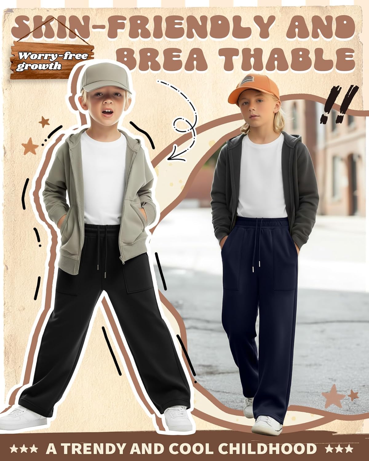 3 Pack Boys' Baggy Sweatpants Straight Leg Open Bottom Athletic Pants Kids Drawstring Trousers with Pockets