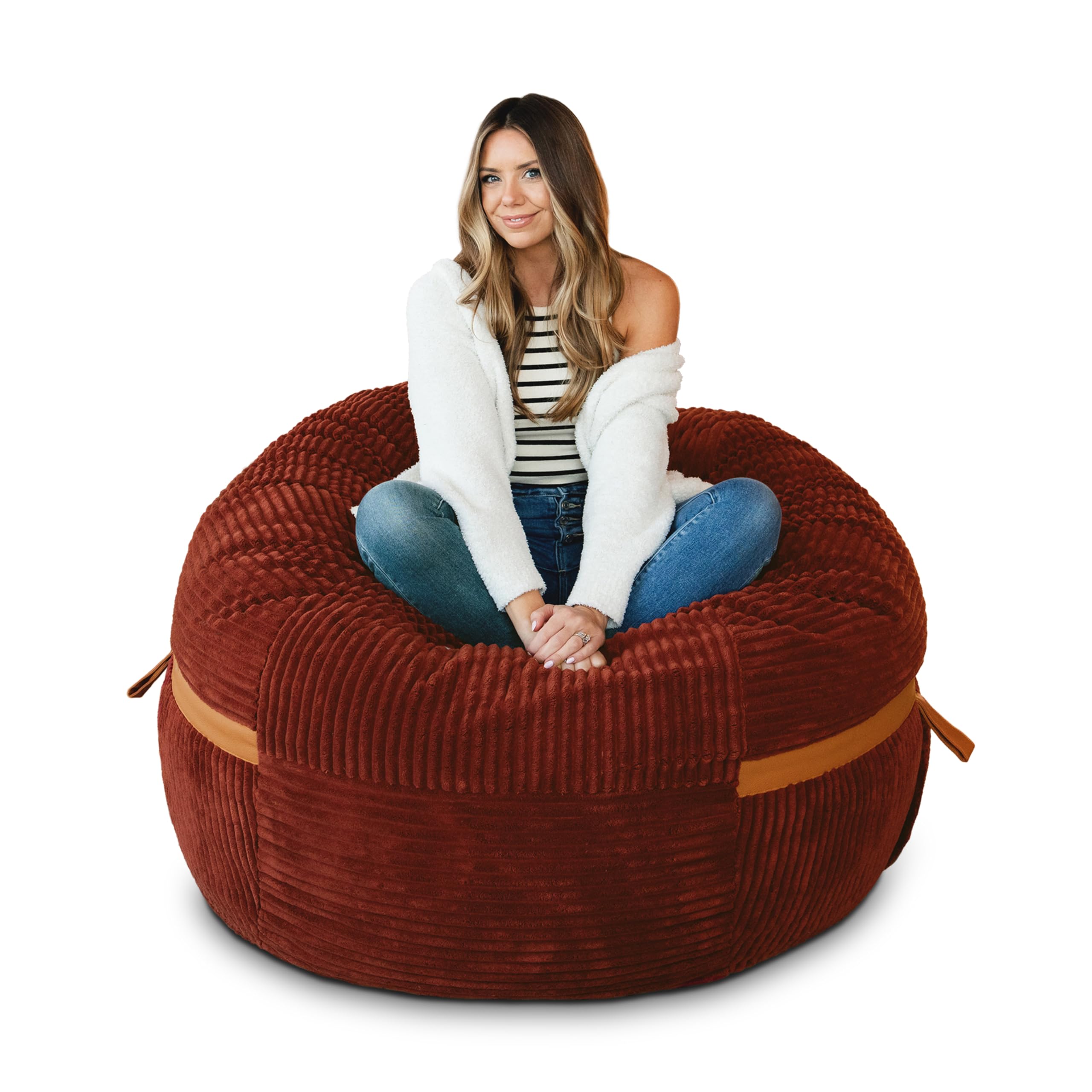 Big Joe Fuf 5Ft Oversized Foam Bean Bag Chair with Removable Cover for Kids, Teens, Adults, Deep Terracotta, Corded Plush, 5 Foot Large Reading and Gaming Seat