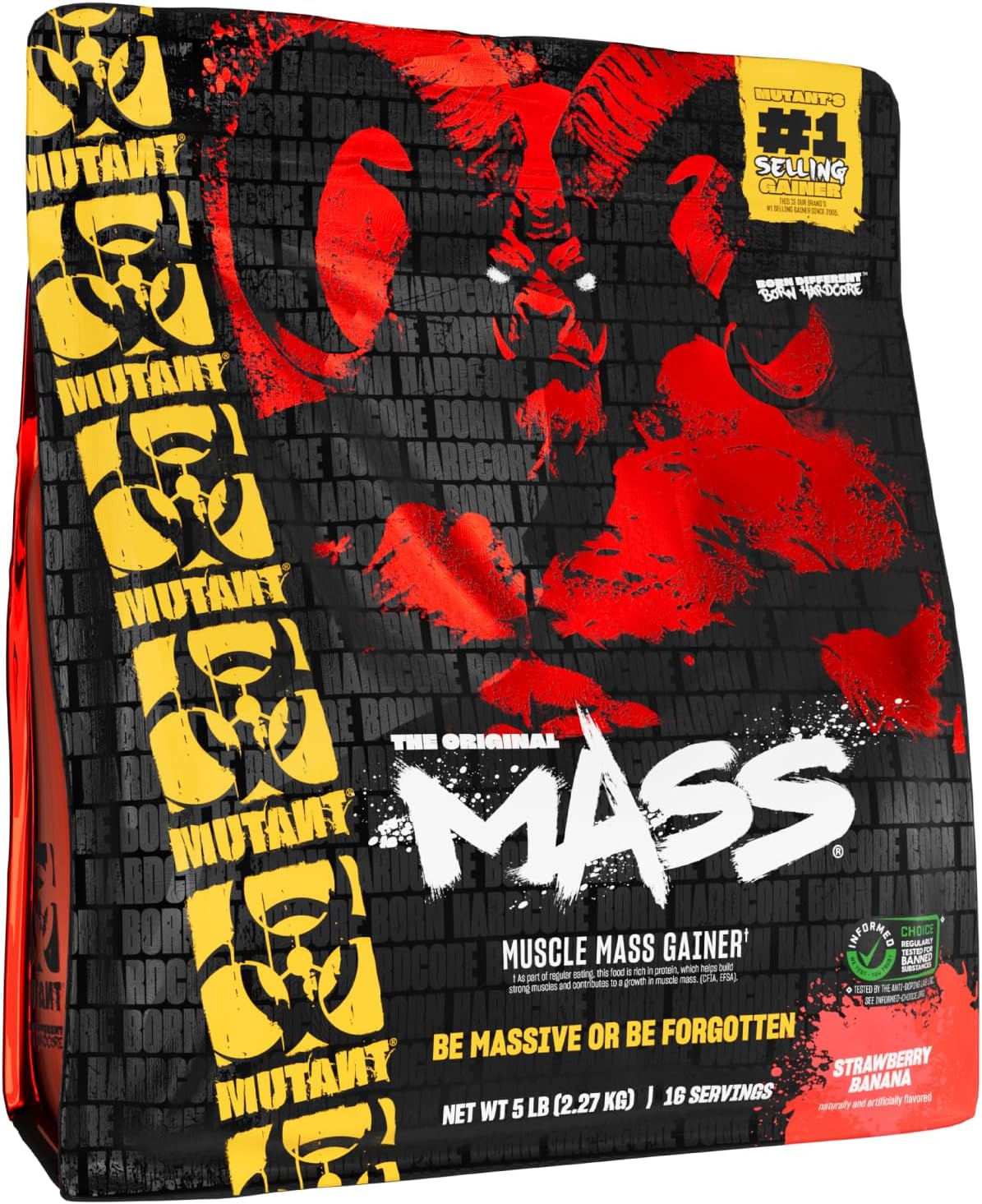 MUTANT Mass | Muscle Mass Gainer | 1100 Calories, 56g Protein, Whole Food Carbs, BCAAs, and Glutamine | Ultimate Hardcore Weight Gainer Shake | (2270g) | (Strawberry Banana)
