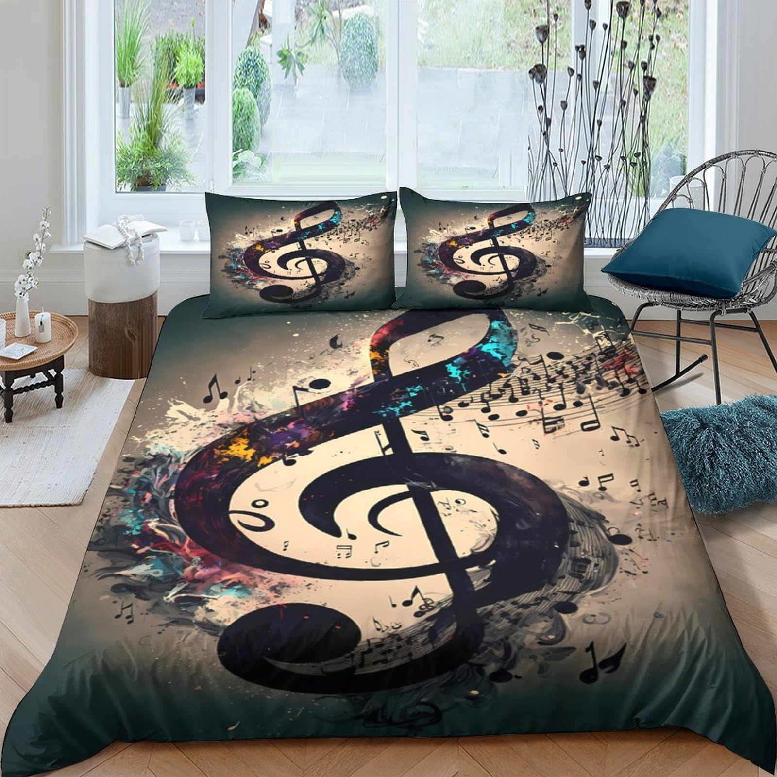 Ctjqhvkz Style-5 3D Printed Music Note Fitted Sheet Microfiber Abstract Artistic Bed Cover For Bedroom Dorm Mattress Protection Decor Single（135X200cm）