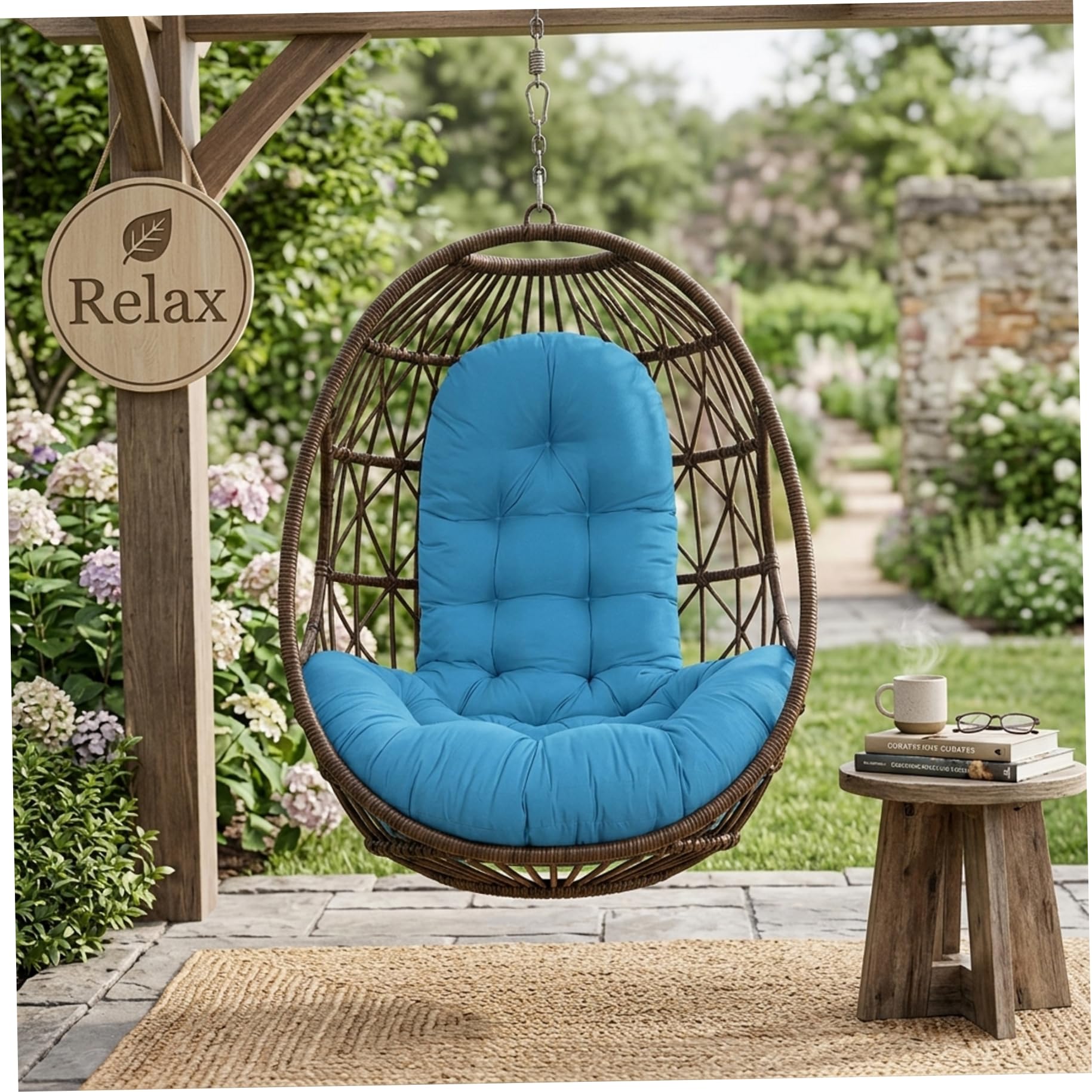 Reemplazo de cojín para Silla Tipo Huevo, cojín Grueso de Felpa para Silla con Respaldo Alto para Exteriores, Patio, jardín (café) Columpio de Repuesto para Huevo Colgante