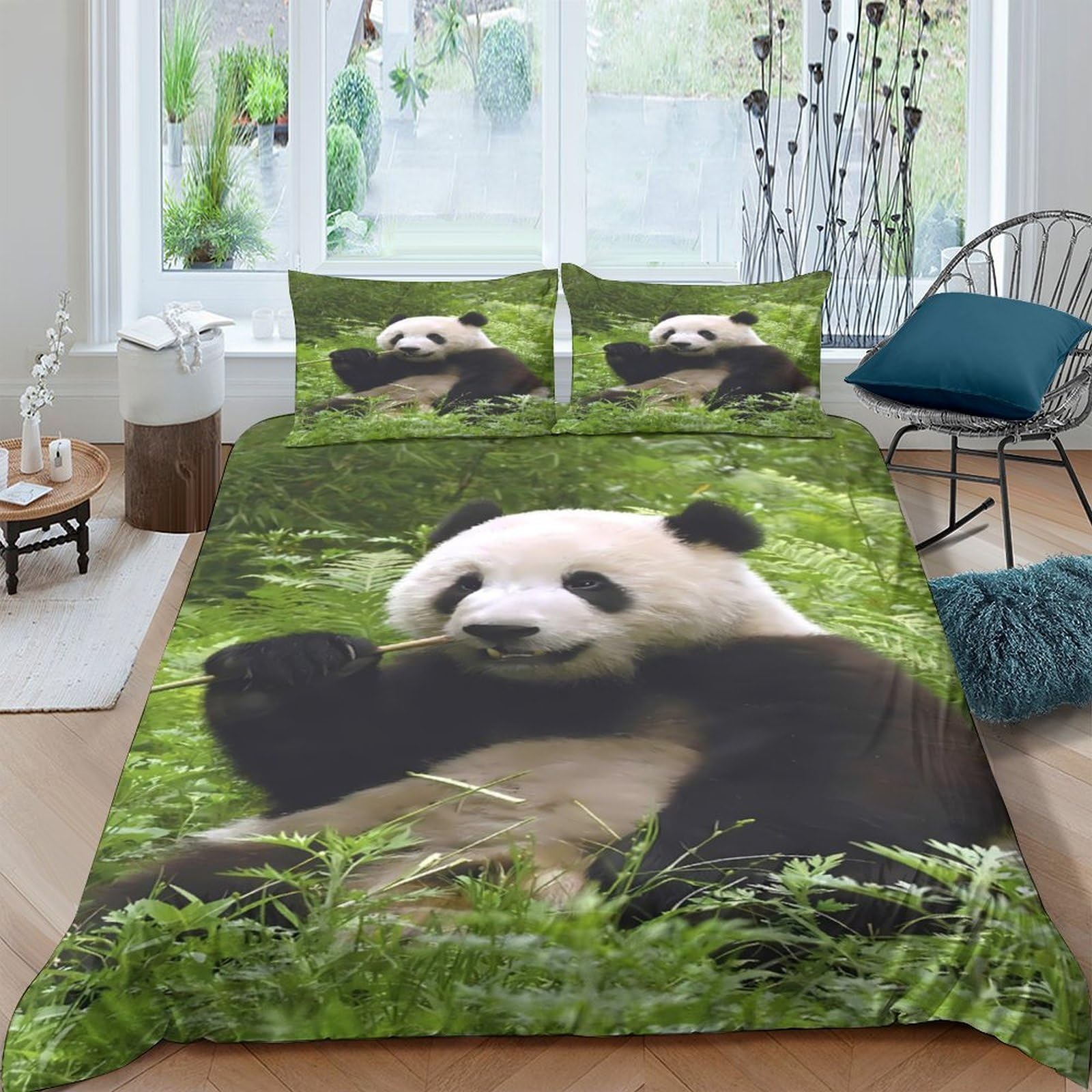Ctjqhvkz Style-4 3D Printed Panda Bamboo Fitted Sheet Microfiber Soft Anti-Slip Bed Cover Forest Decor For Bedroom Dorm Guest Room Single（135X200cm）