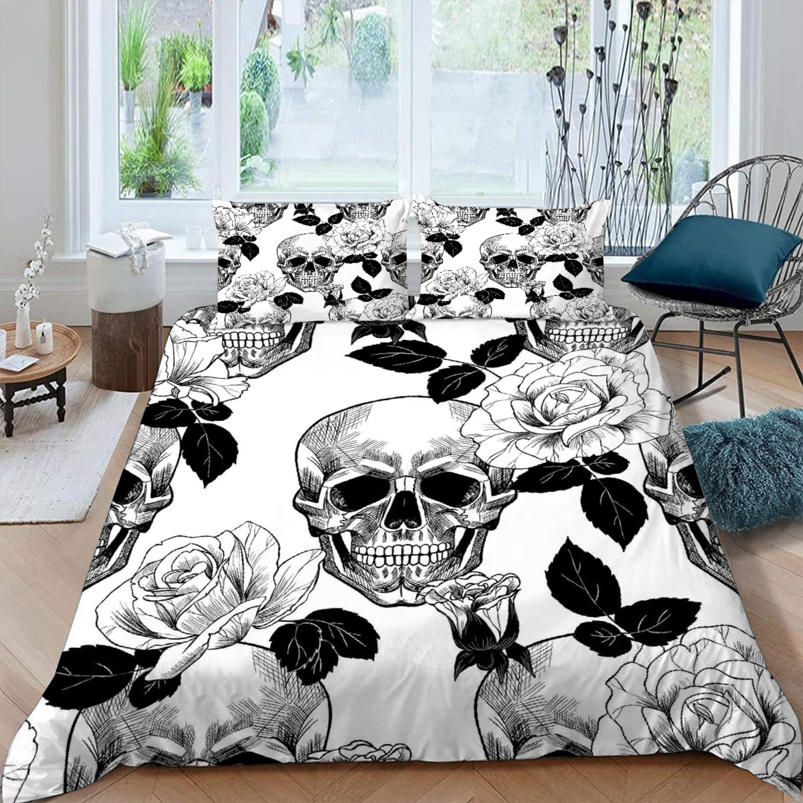 Housse de Couette Crâne Sans Repassage Parure Lit 220x240 Douce