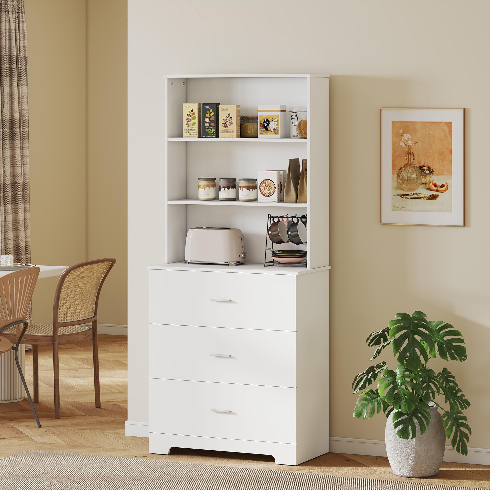 HOMCOM Libreria Scaffale Alta 182.2 cm a 3 Ripiani Aperti e 3 Cassetti, Libreria Verticale Salvaspazio, Mobile Portaoggetti in Legno per Soggiorno, Camera da Letto, Studio e Ufficio, Bianco