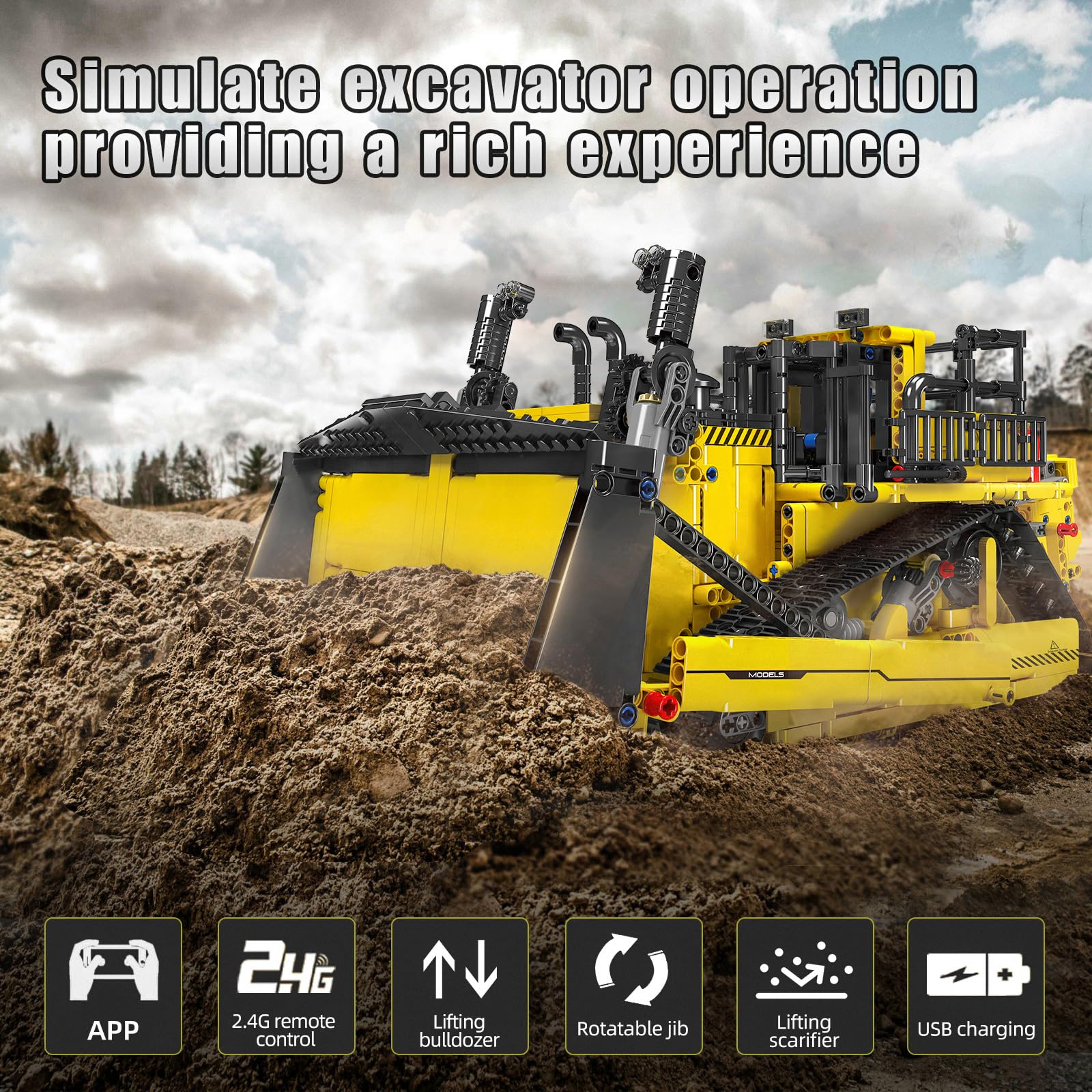 Mould King Technik Bulldozer Bausteine, APP Fernbedienung LKW mit Motoren Bausätze Spielzeug Geschenke für Erwachsener (1508 Teile)