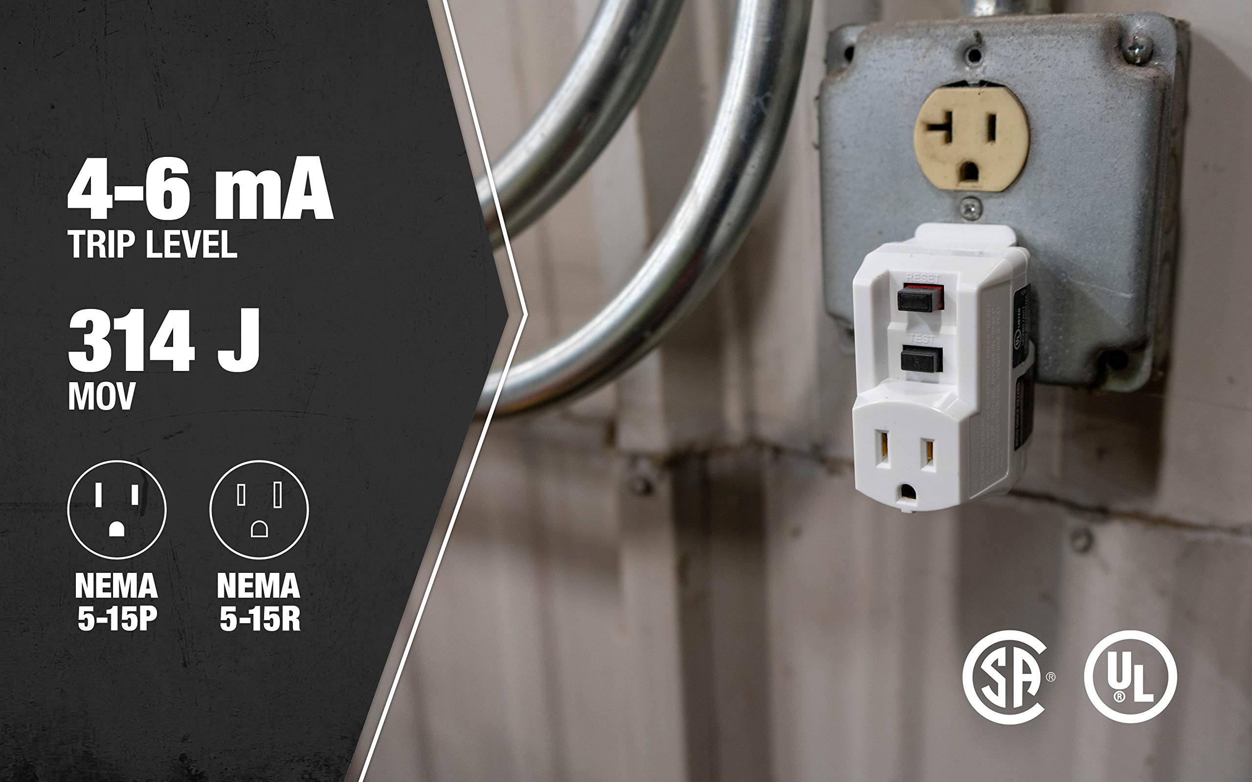 TRC 146500066 Shockshield White GFCI Plug with Surge Protection, Prefect for Power Tools