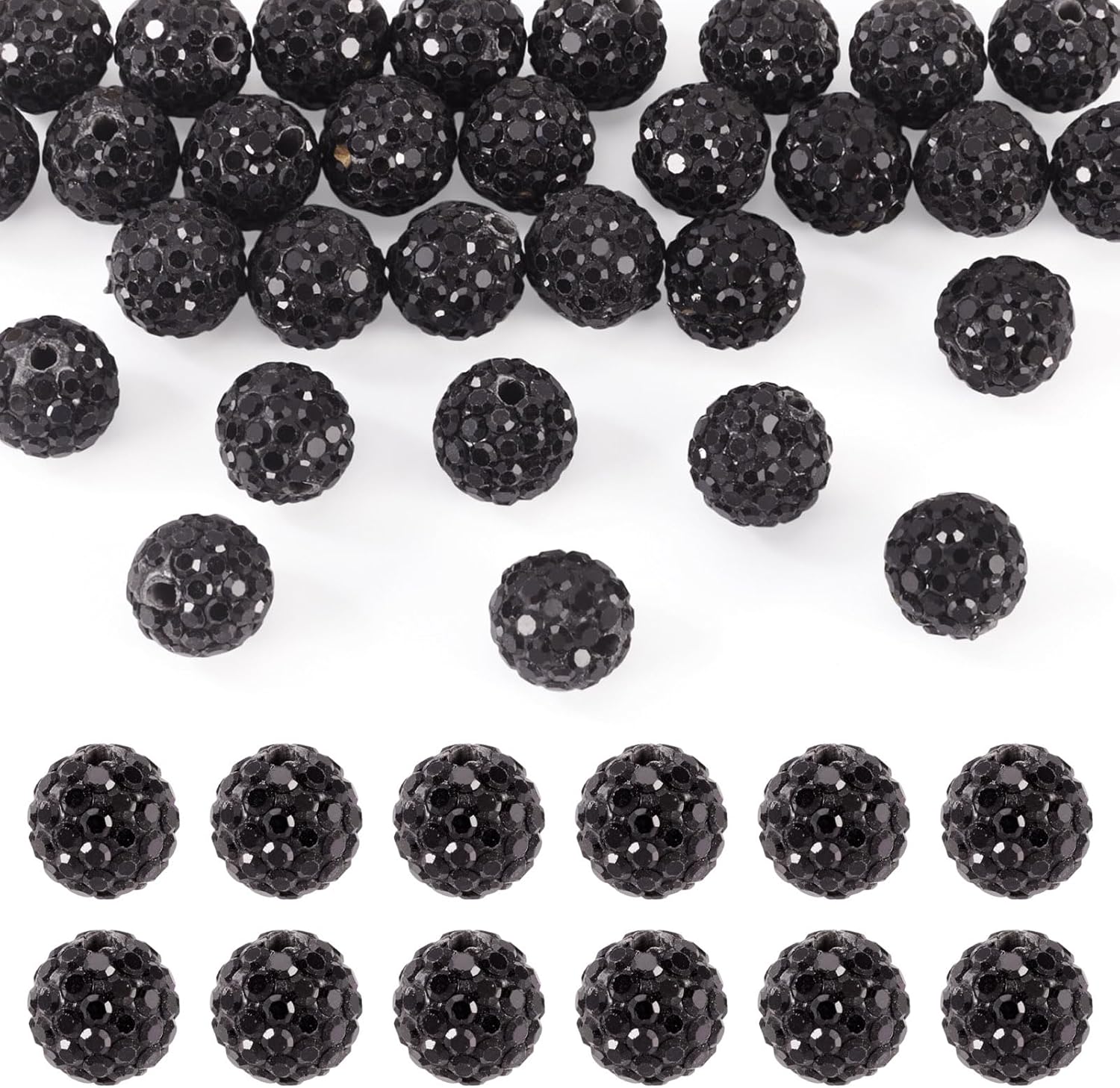 Craftdady 30pcs Black Crystal Rhinestone Beads 10mm Pave Disco Ball Beads Round Polymer Clay Rhinestone Bracelet Bead Loose Spacer for DIY Craft Earring Necklace Jewelry Making - Image 7