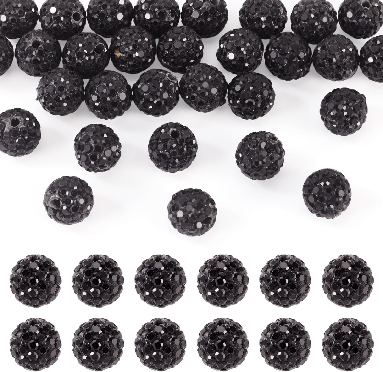 30Pcs Handmade Polymer Clay Rhinestone Beads 10mm Round Crystal Diamond Rhinestone Disco Beads for DIY Bracelet Necklace Earring Jewelry Craft Making Beadable Pen, Black