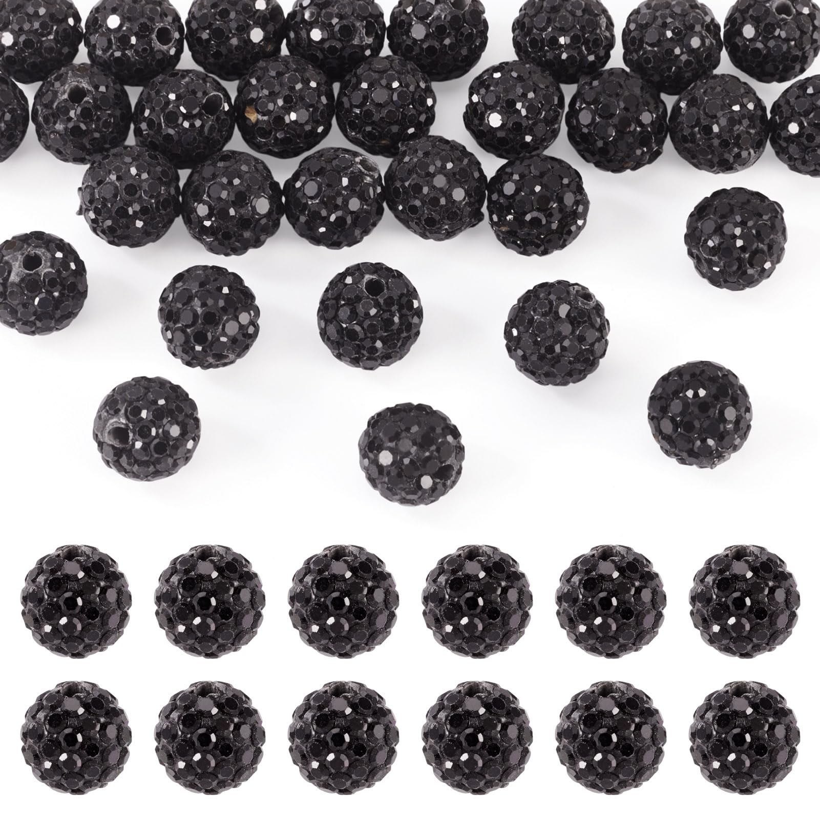 30Pcs Handmade Polymer Clay Rhinestone Beads 10mm Round Crystal Diamond Rhinestone Disco Beads for DIY Bracelet Necklace Earring Jewelry Craft Making Beadable Pen, Black