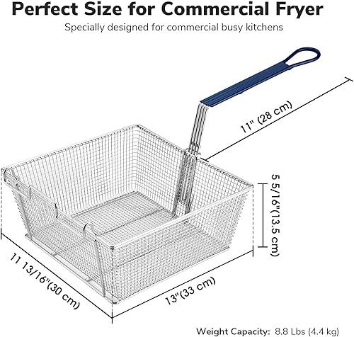 Miniatura 6 de WeChef - Cesta comercial para freidora de 8.8 libras, gran capacidad, 13 x 12 x 5 pulgadas, cesta de freidora de construcción resistente con mango