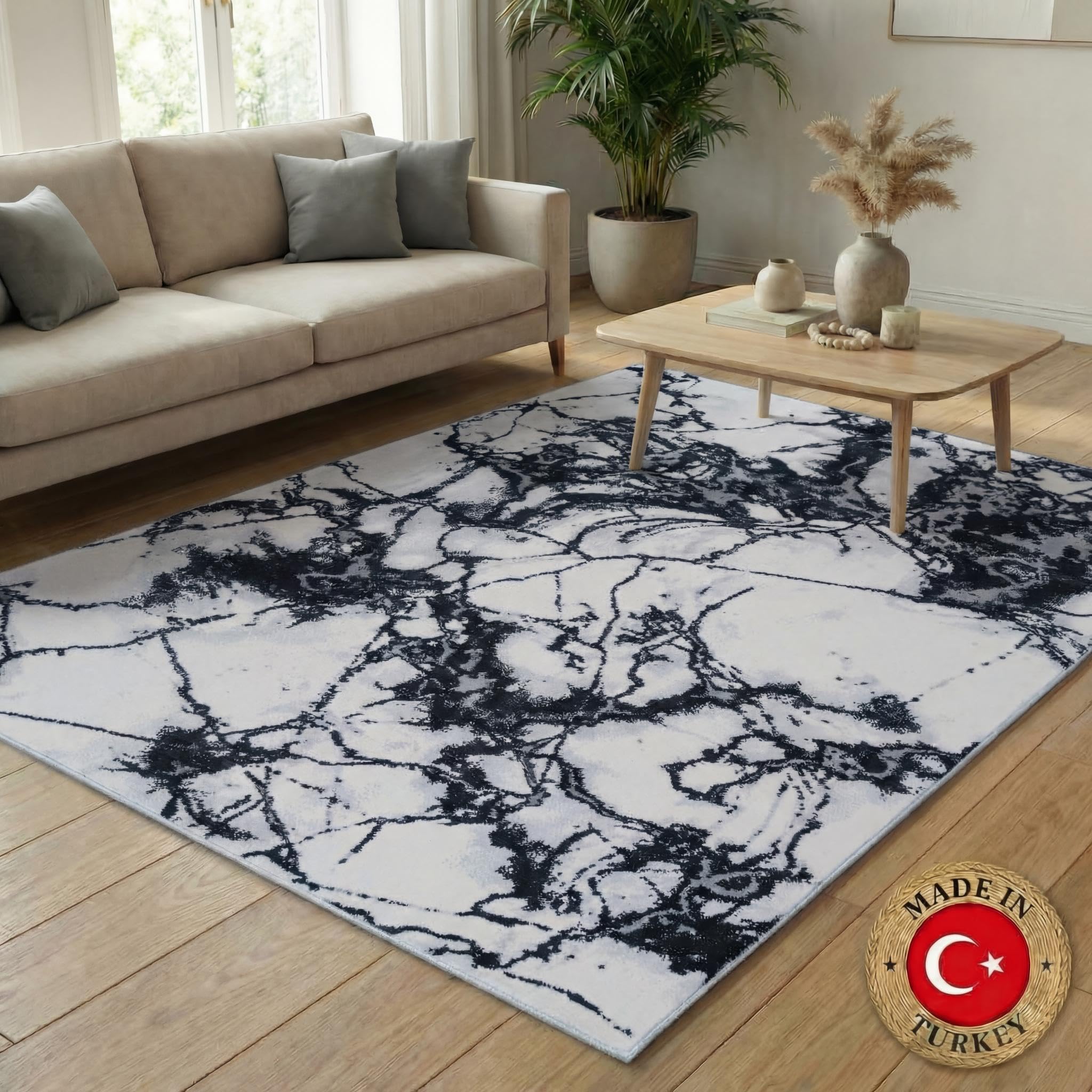 5x7 Modern Abstract Area Rug for Living Room, Soft Medium Pile Carpet, Non-Shedding Easy Care, High Traffic Floor Rug, Family Friendly, Pet Friendly, Designed for Real Homes - Gray Marble