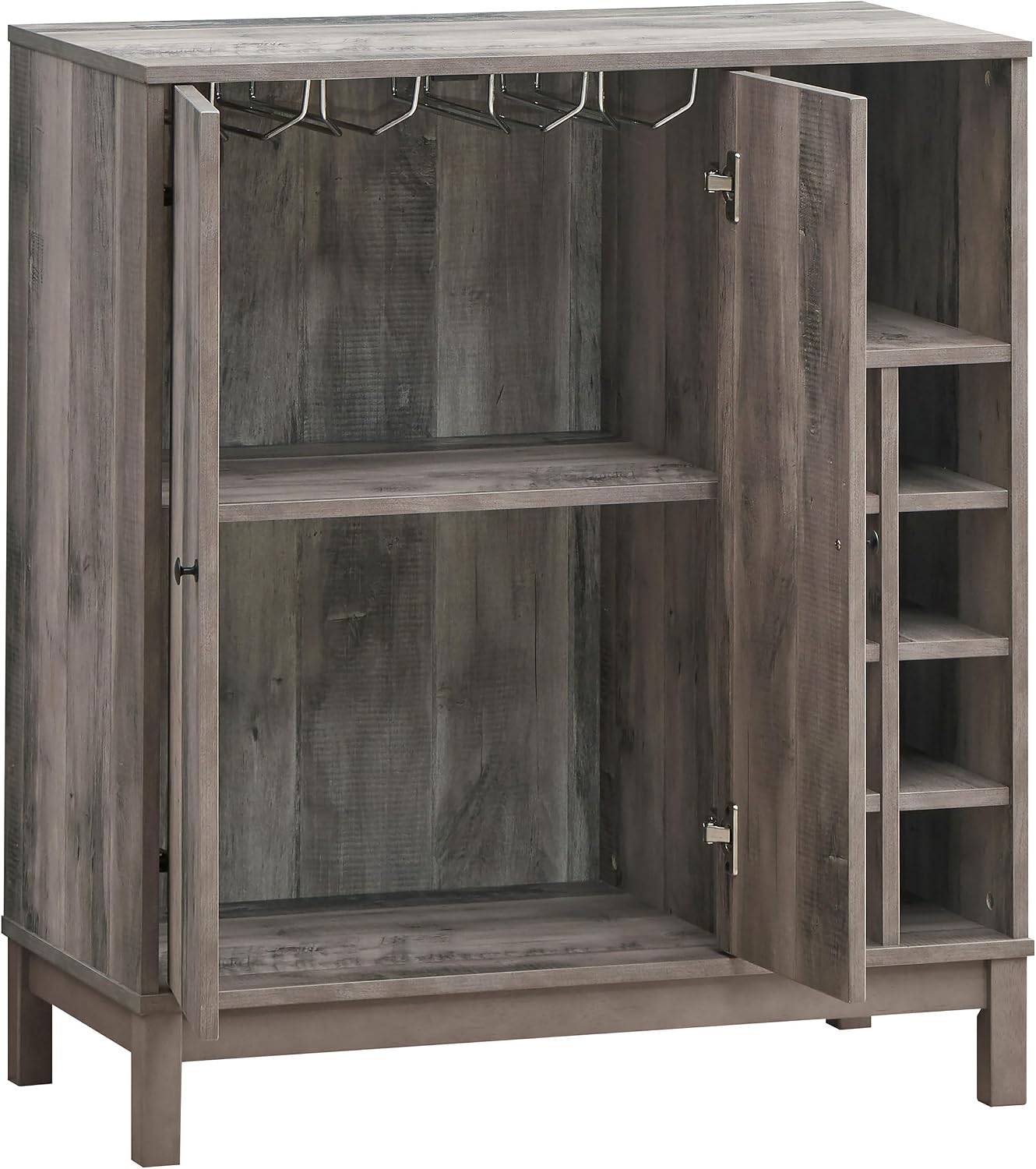 Coaster Home Furnishings - Cheyenne - Wood - 2-Door Farmhouse Wine Cabinet with Eight Bottle Wine Storage, Open Shelves - Home Bar and Dining Room - 32-Inch - Weathered Acacia - 183600